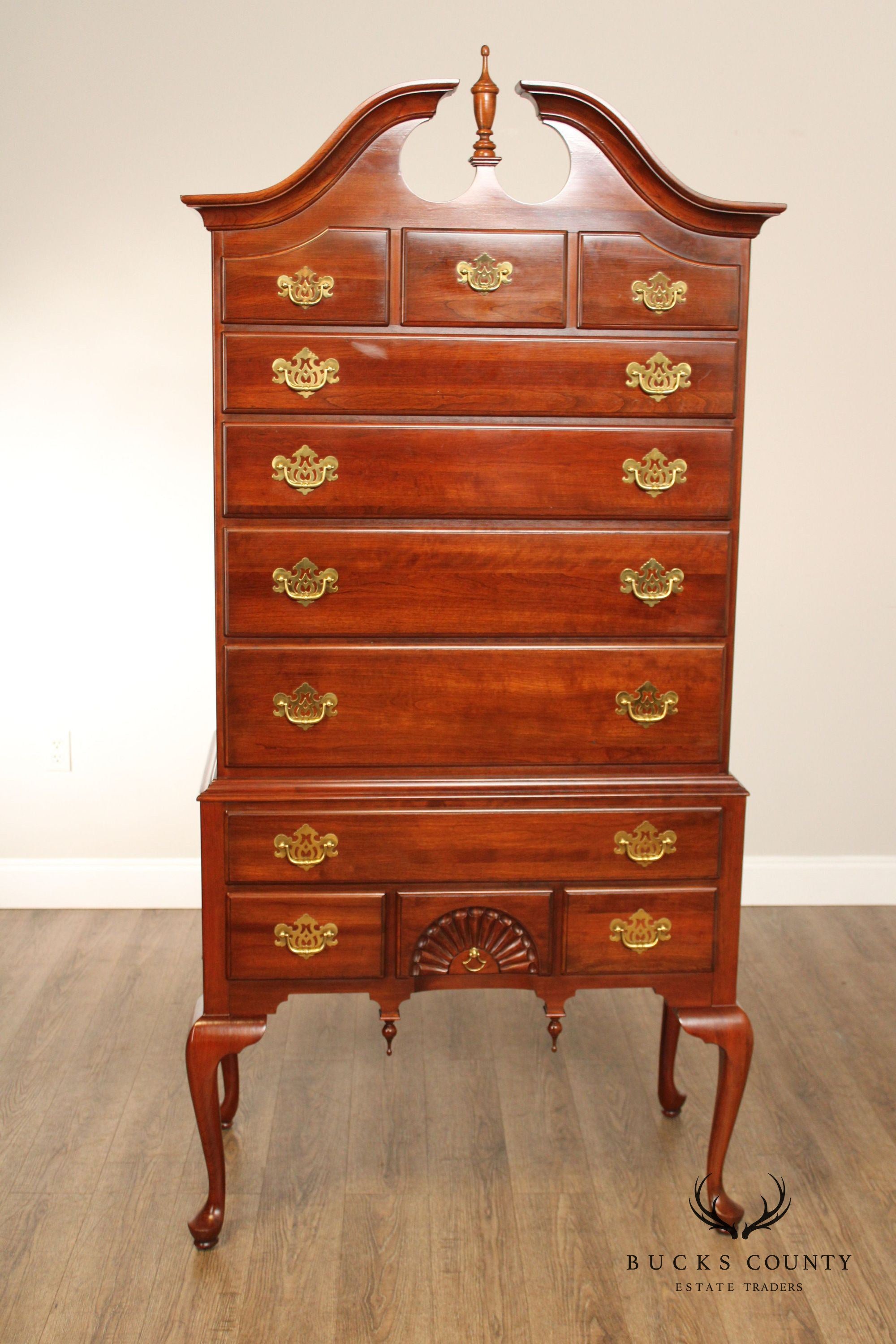 Knob Creek Queen Anne Style Carved Cherry Highboy Chest