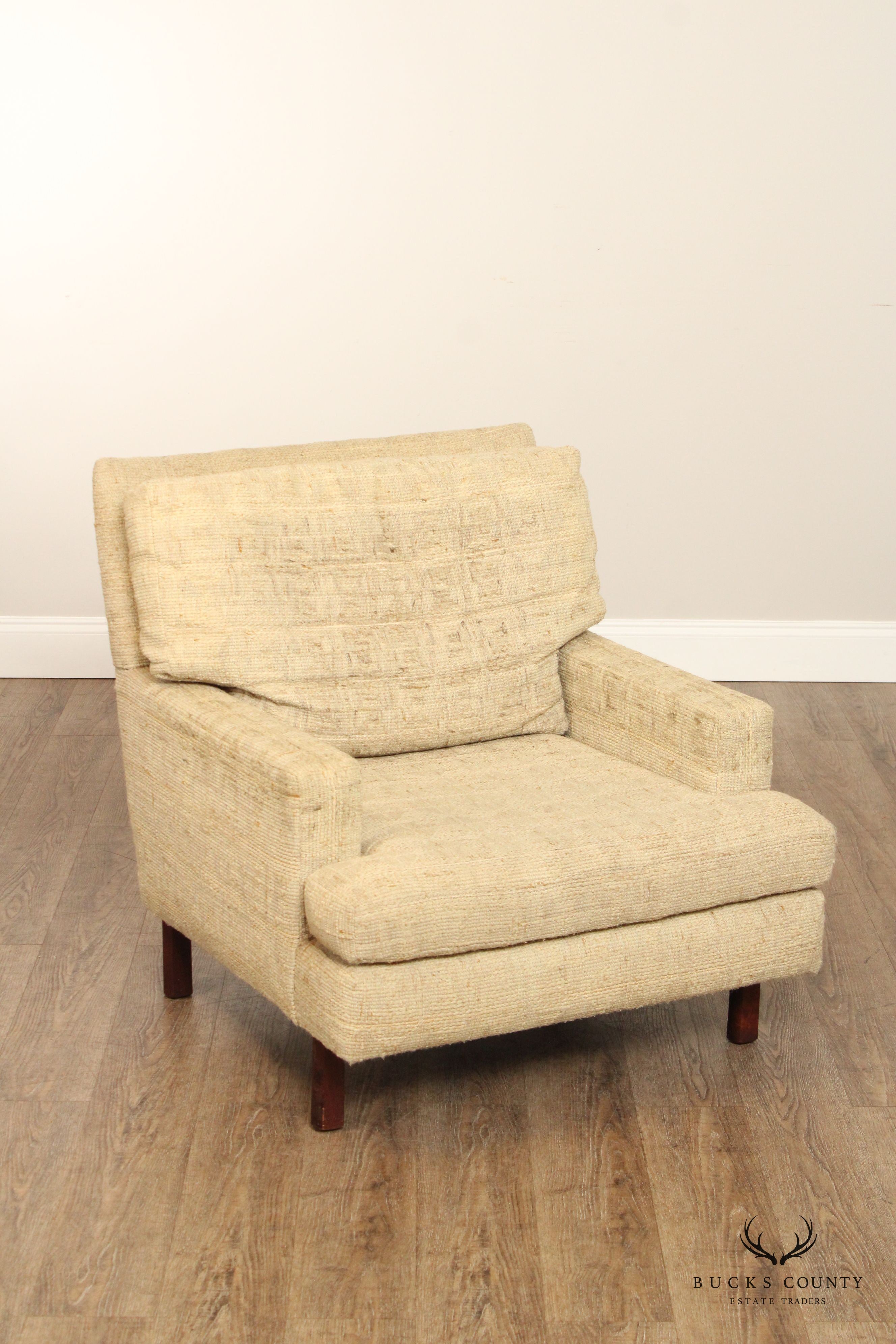 Mid Century Modern Upholstered Club Lounge Chair On Walnut Legs