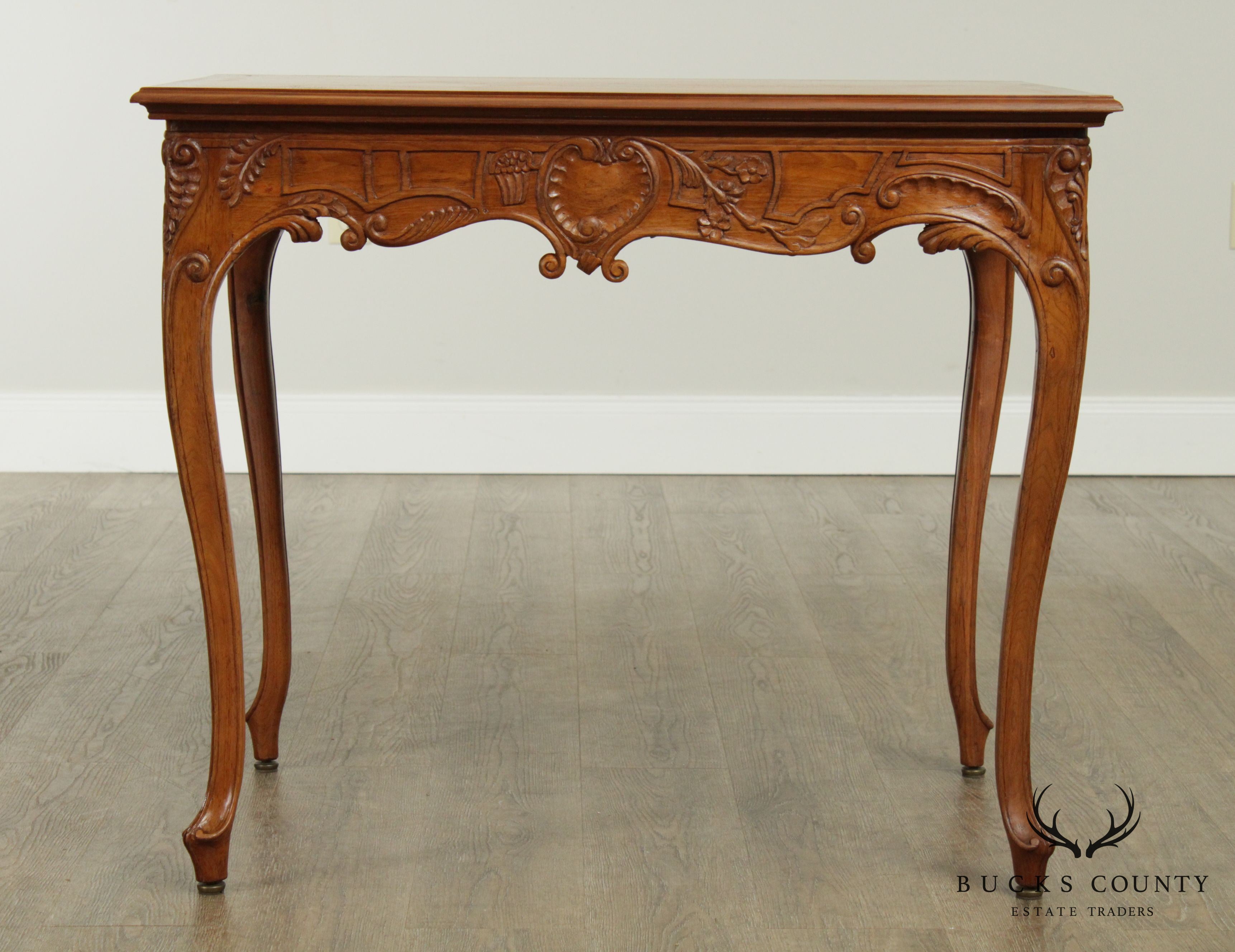 French Influenced Custom Patriotic Marquetry Inlaid Side Table