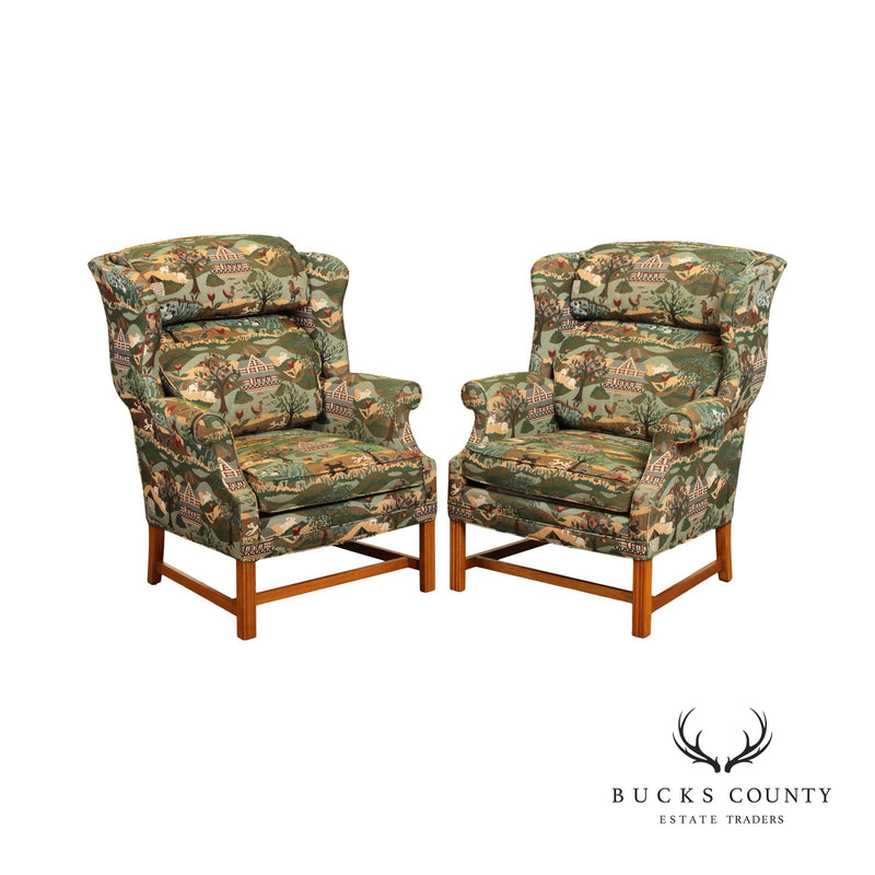 Conover Pair Custom Upholstered Wingback Armchairs