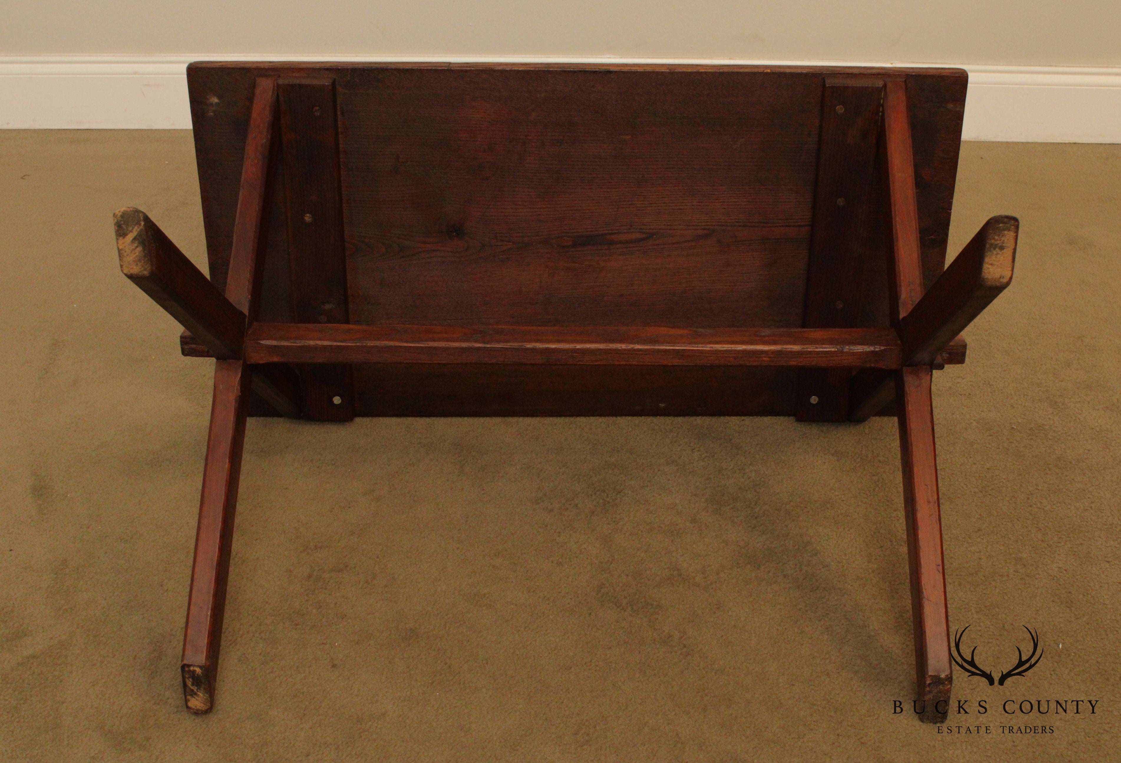 Antique Youth Size Oak Sawbuck Dining Farm Table with Benches