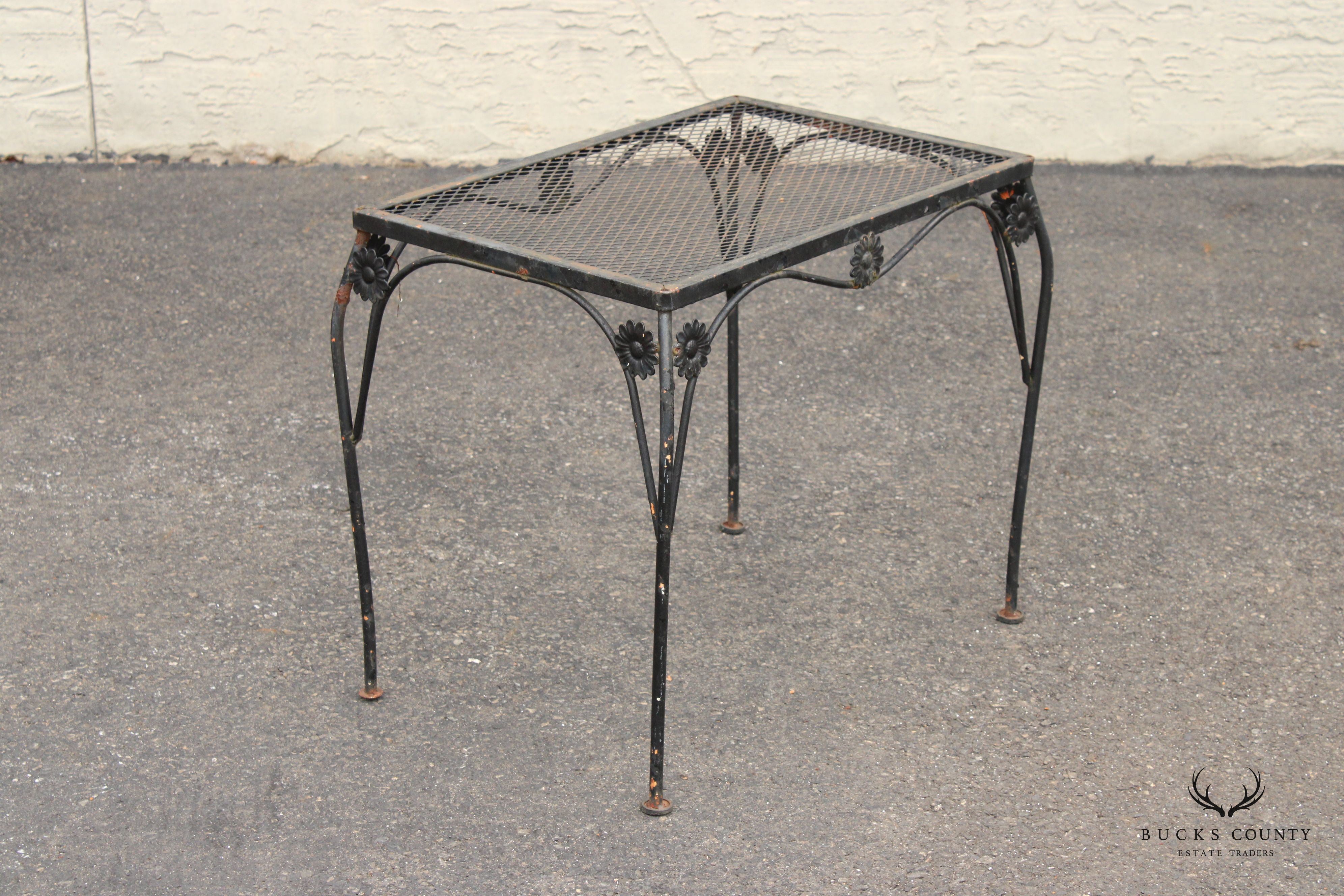 Vintage Wrought Iron Sunflower Pattern Garden Patio Side Table