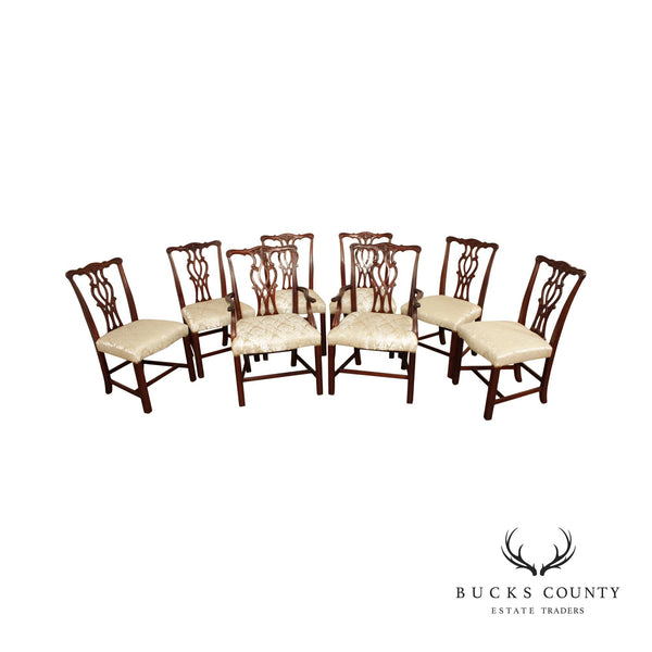 Councill Craftsman Chippendale Style Set of Eight Carved Mahogany Dining Chairs