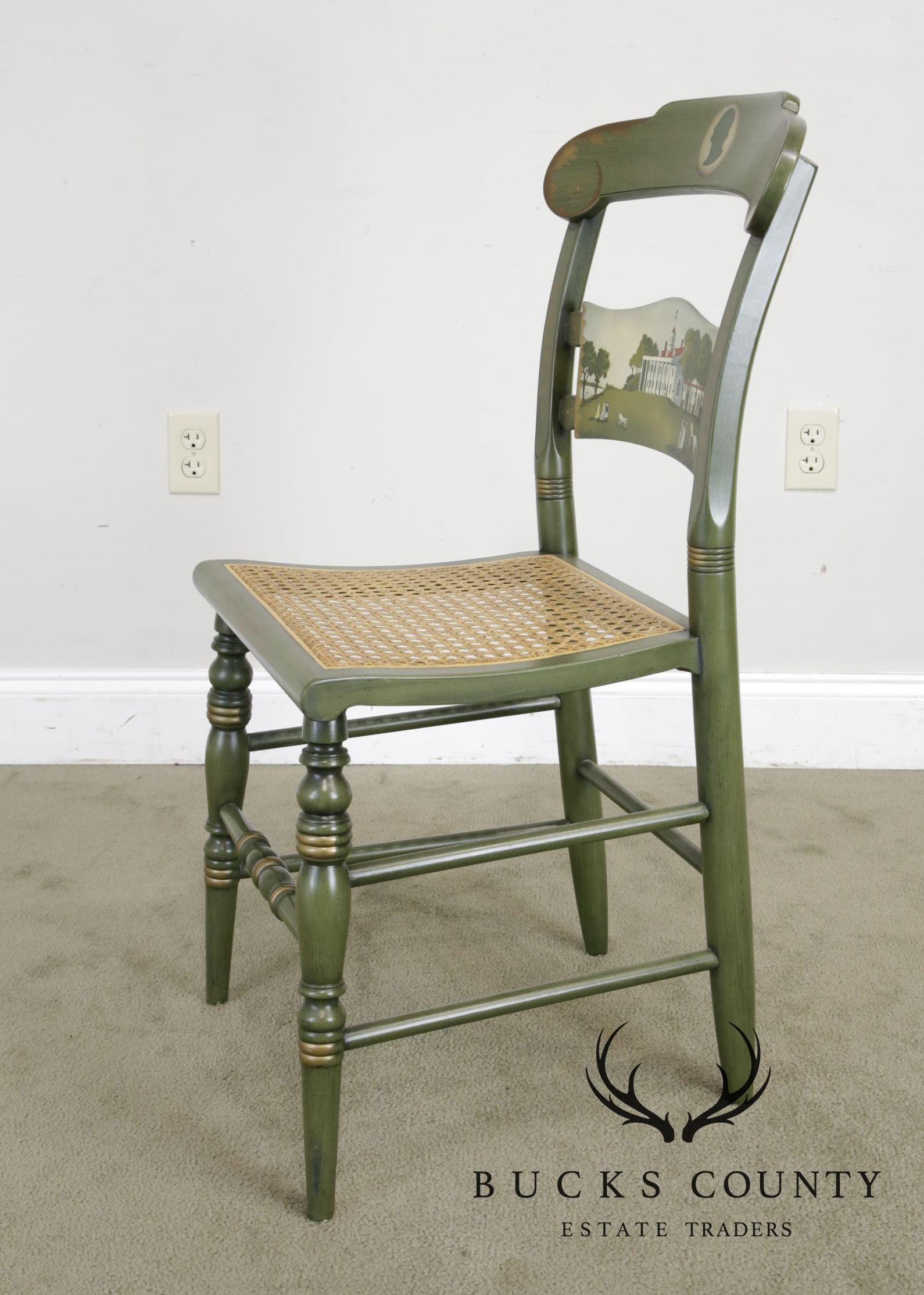 Hitchcock Green Painted George Washington Mount Vernon Cane Seat Side Chair (B)