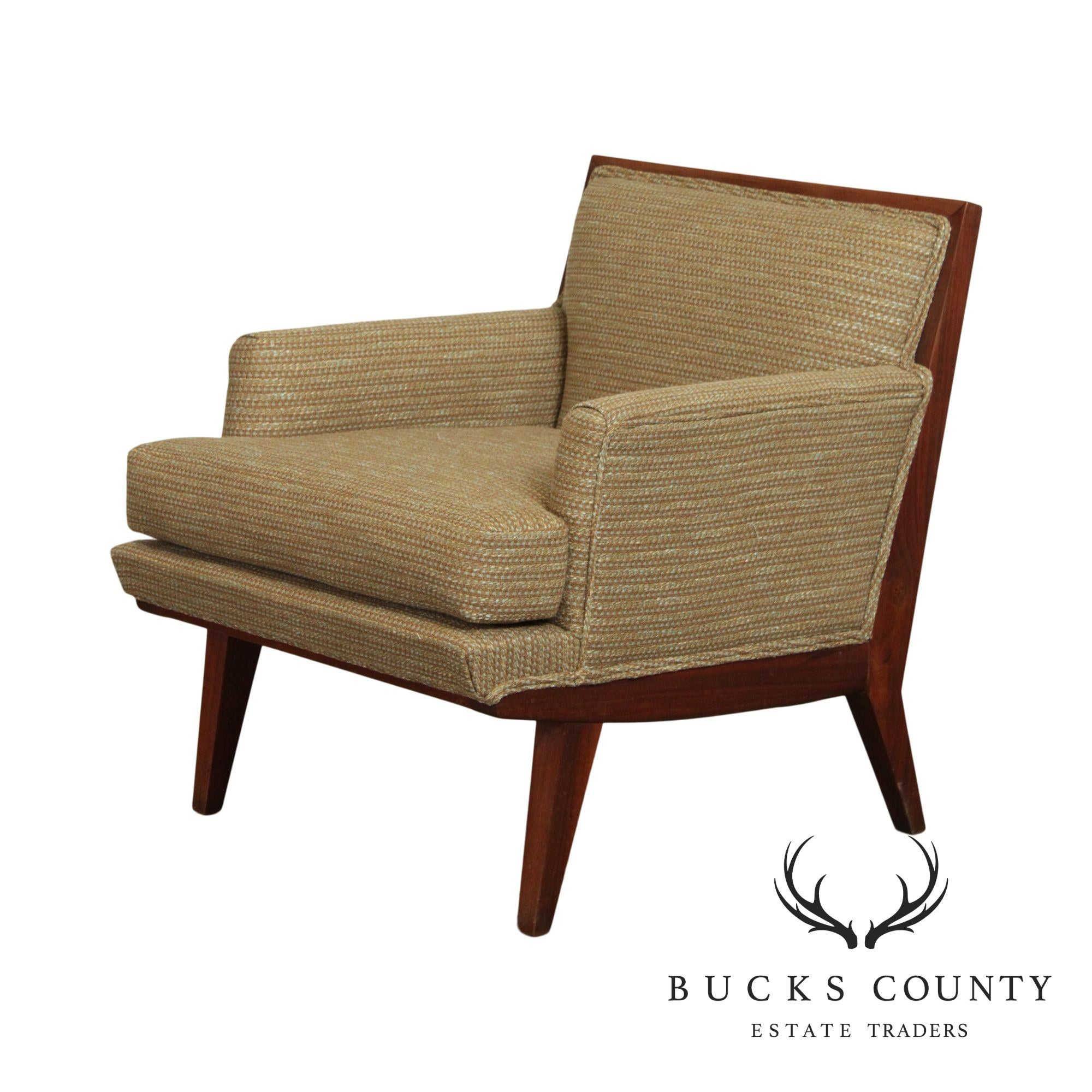 Mid Century New Hope School Walnut Upholstered Lounge Chair