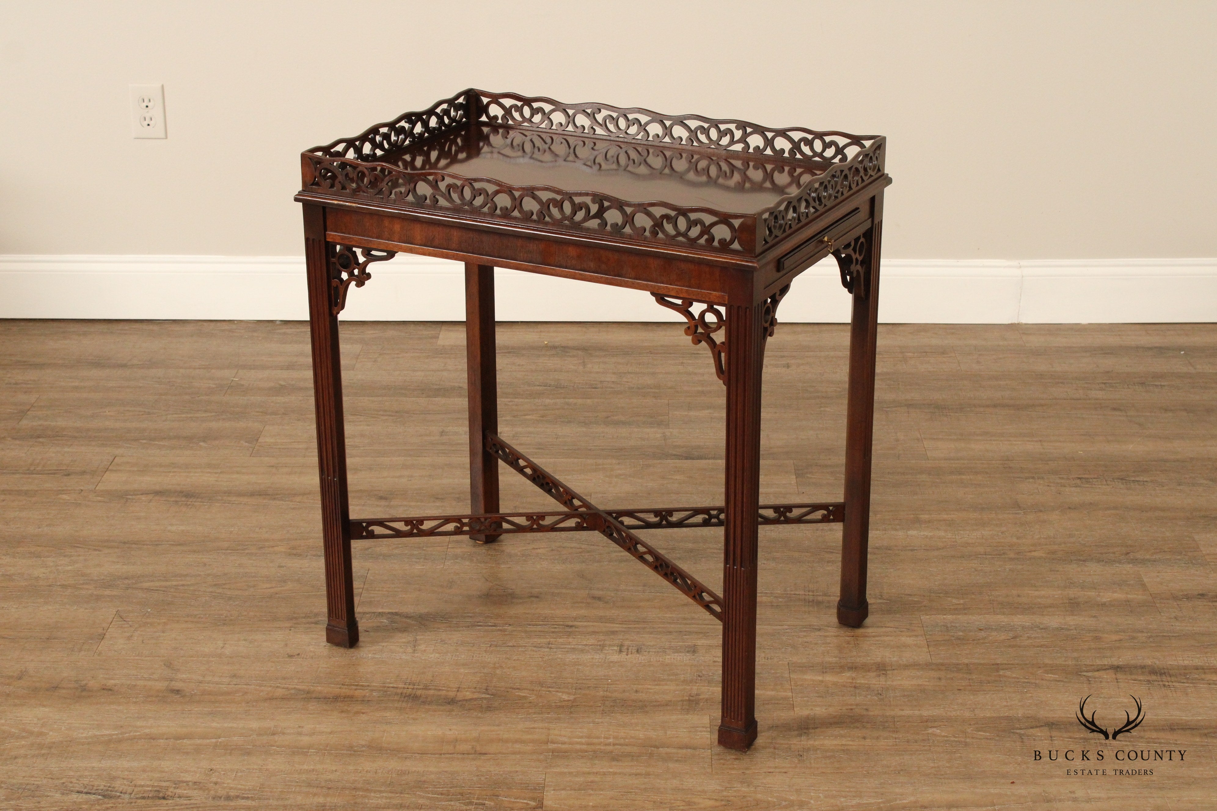 Chinese Chippendale Style Carved Mahogany Tea Table