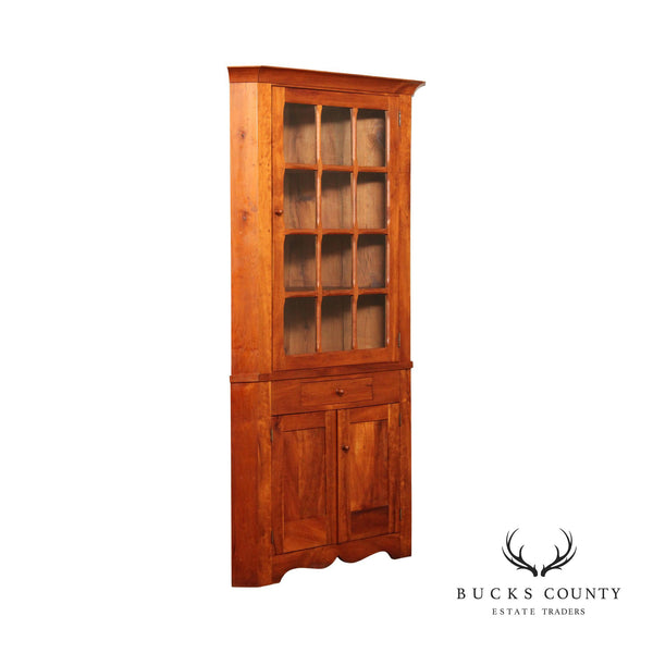 Custom Crafted Early American Style Cherry Corner Cupboard