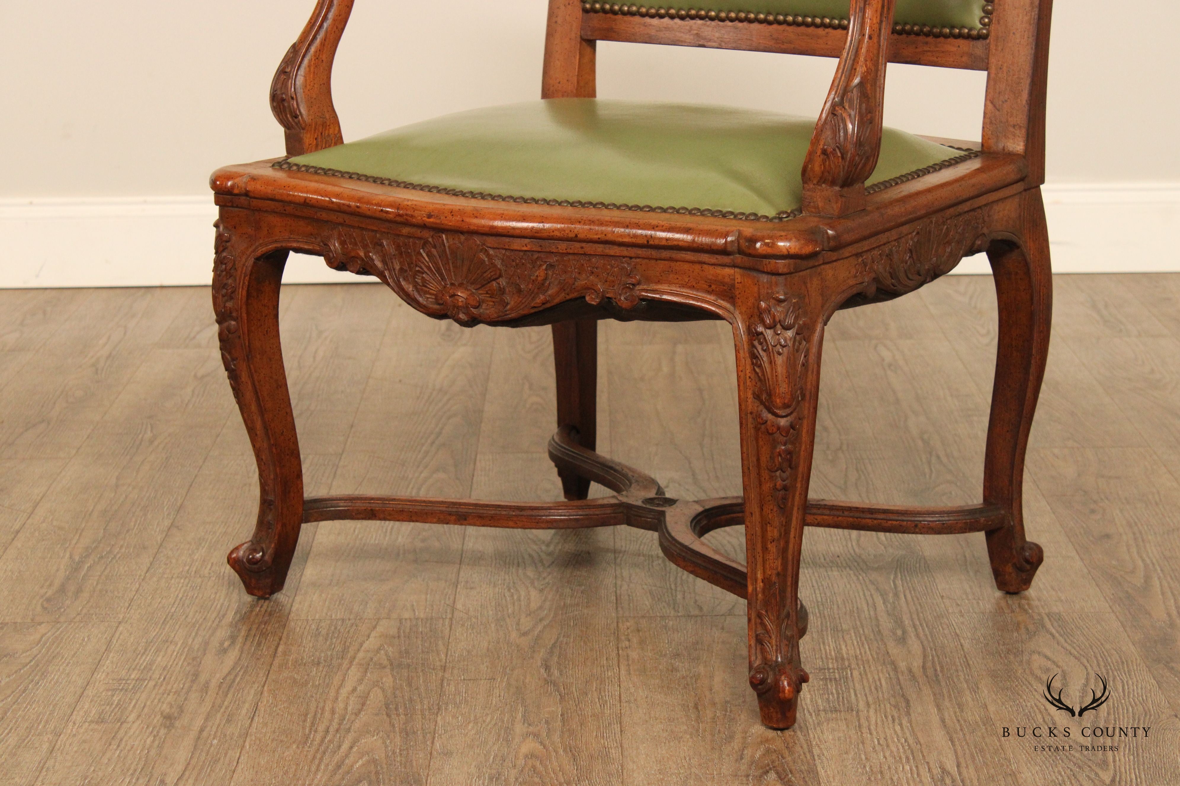 French Louis XV Style Vintage Pair of Carved Walnut Wide-Seat Fauteuil Armchairs