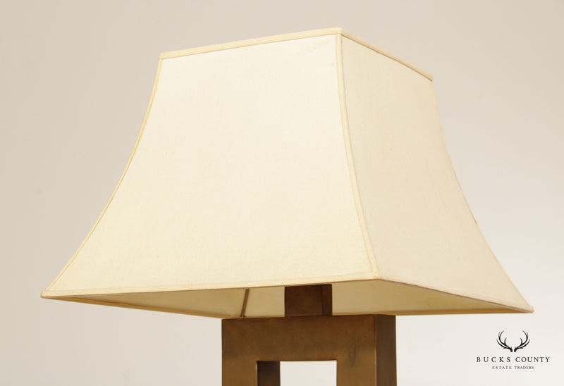 Modern Brass Pair of Rectangular Table Lamps