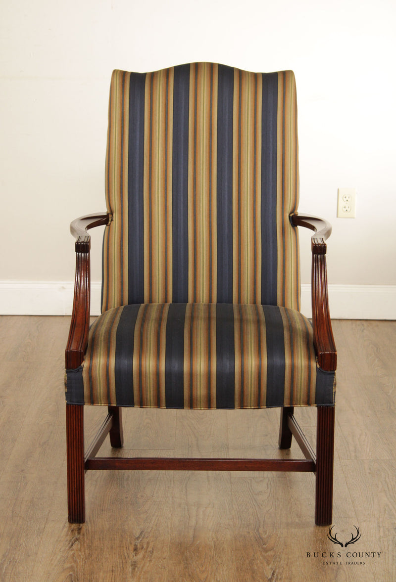 Chippendale Style Mahogany Custom Upholstered Library Arm Chair