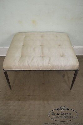 Custom Wrought Iron Large Square Tufted Upholstered Ottoman