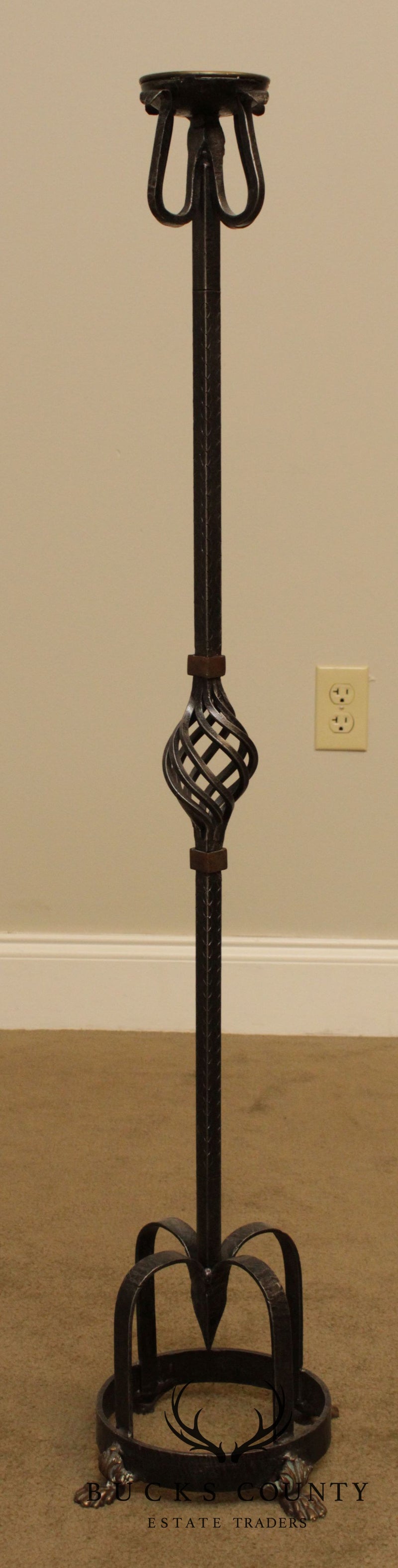 Spanish Renaissance Style Pair Forged Iron Candle Stands