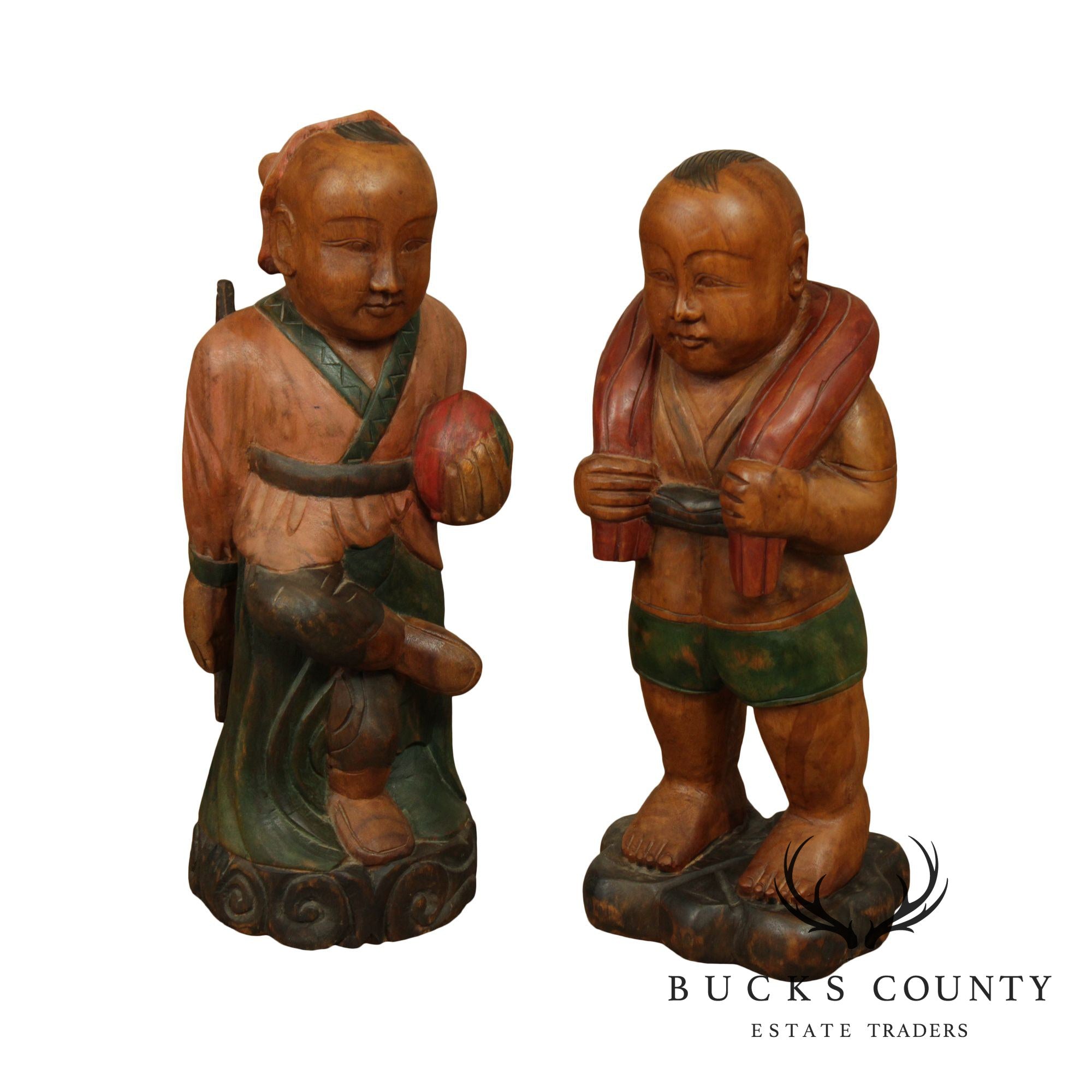 Vintage Pair Chinese Carved Figures