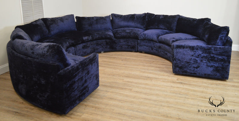 Mid Century Modern Blue Curved Circular Sectional Sofa