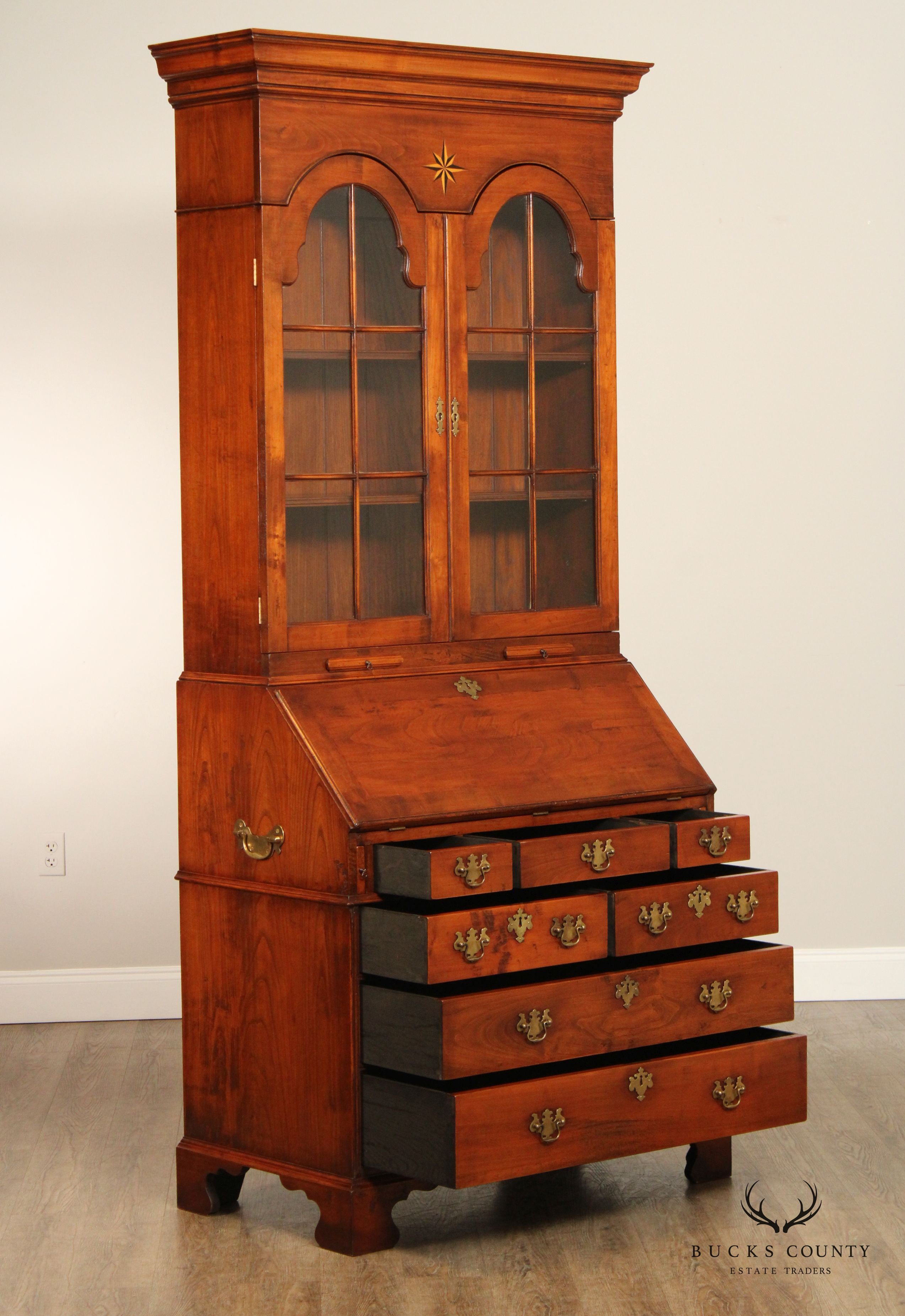 GEORGIAN STYLE STAR INLAID SECRETARY BOOKCASE