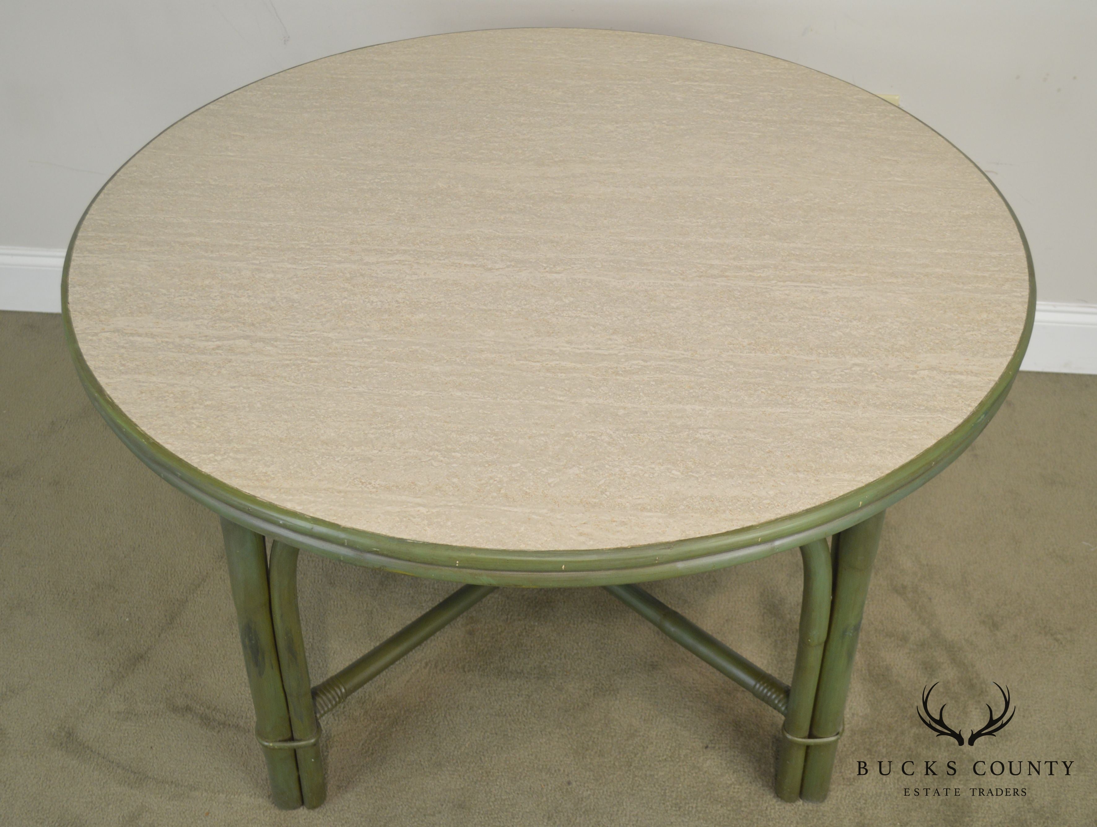 Ficks Reed Green Painted Vintage Round Side Table