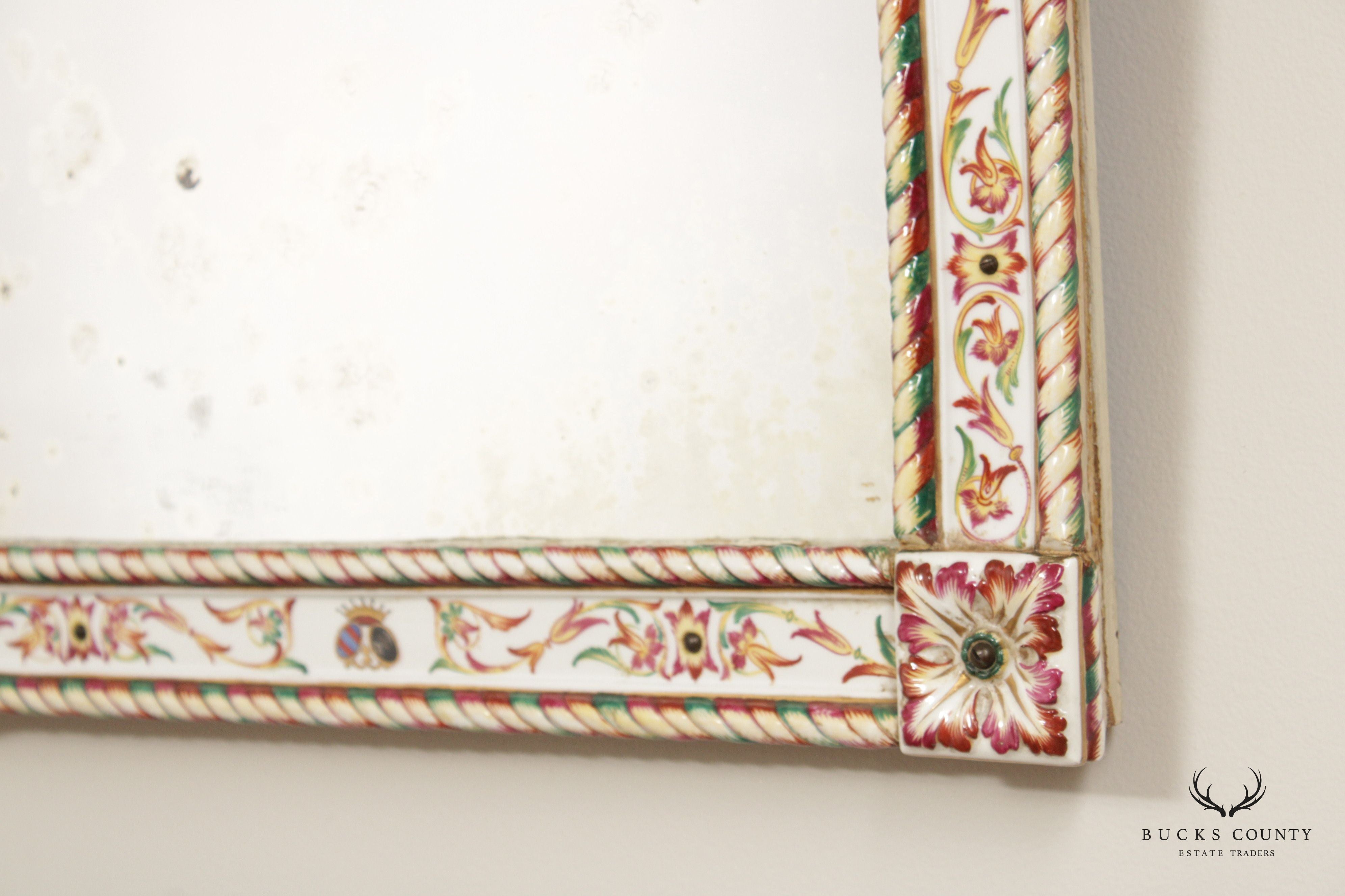 Antique Italian Porcelain Majolica Frame Wall Mirror