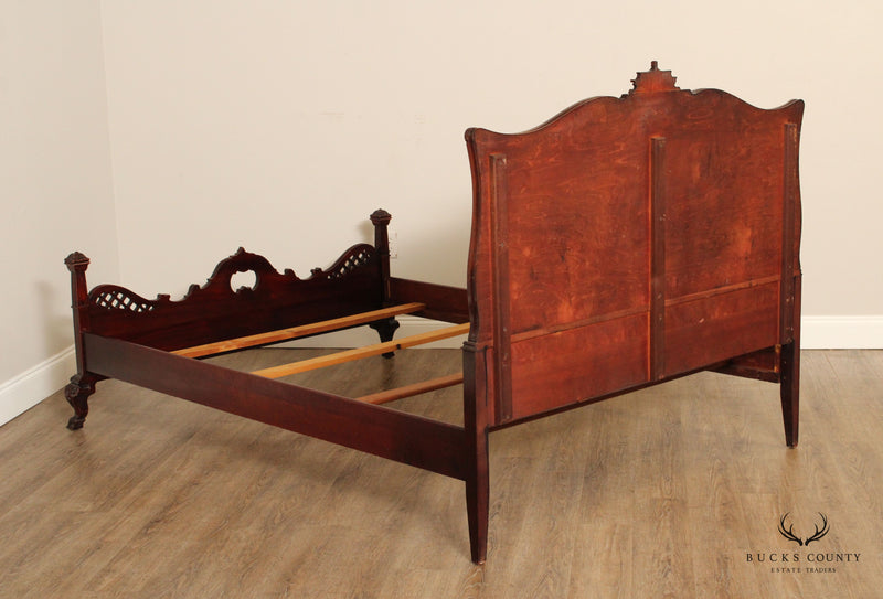 1940's Chinese Chippendale Style Carved Mahogany Full-Size Bed Frame
