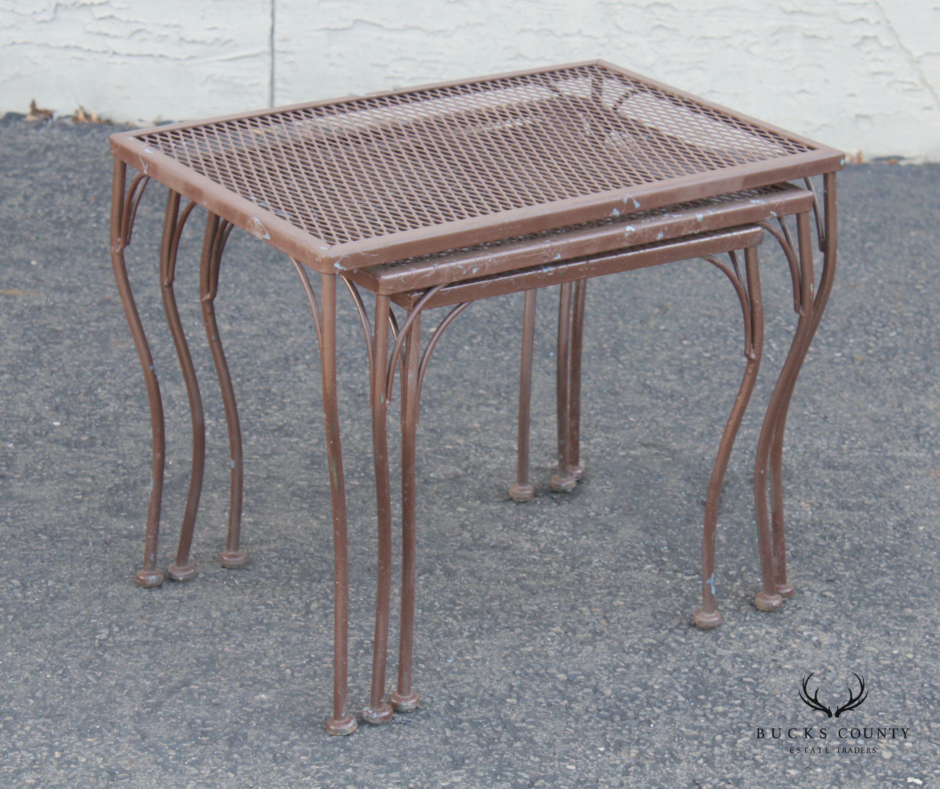 Vintage Mid Century Wrought Iron Set Garden Nesting Tables