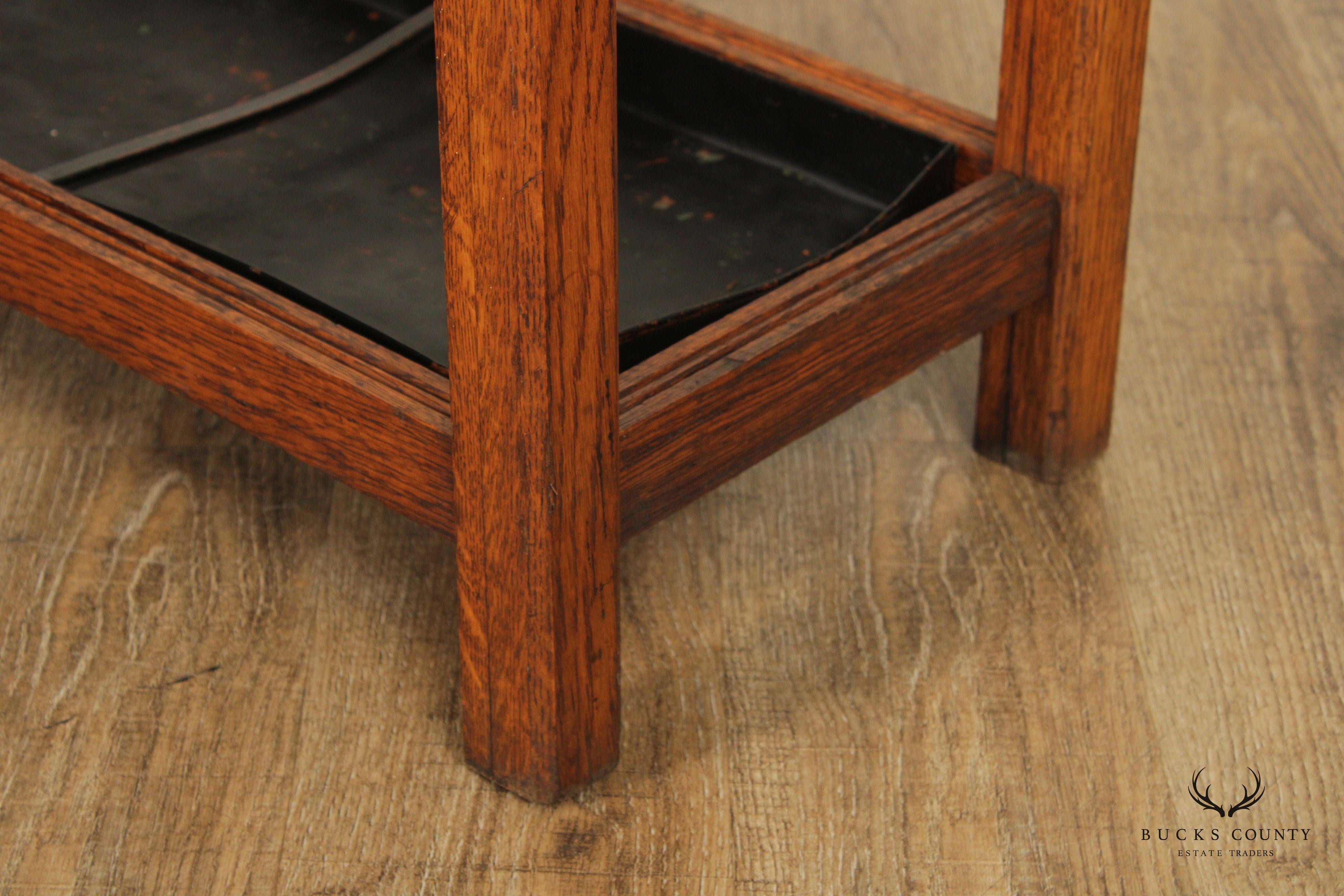 Antique Mission Oak Three Section Umbrella Stand