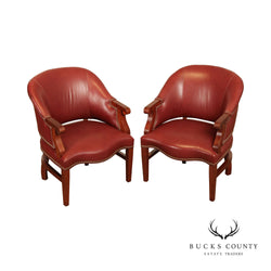 English Traditional Style Pair of Leather Club Chairs