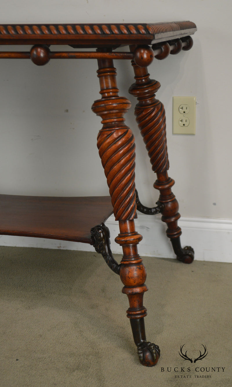 Merklen Brothers Antique Victorian Mahogany Brass Claw Foot Lamp Table