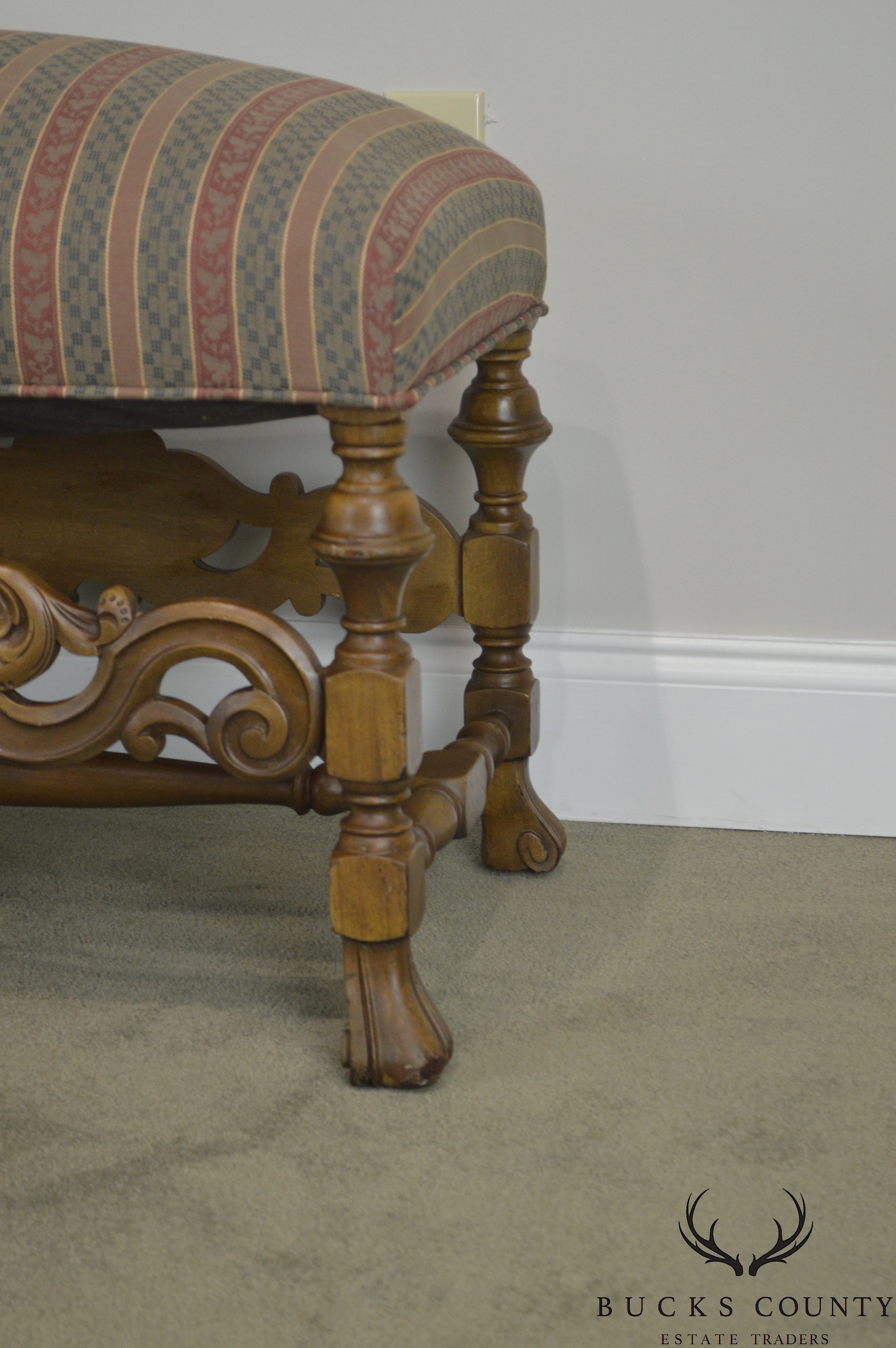 Renaissance Revival Style Vintage Carved Mahogany Window Bench