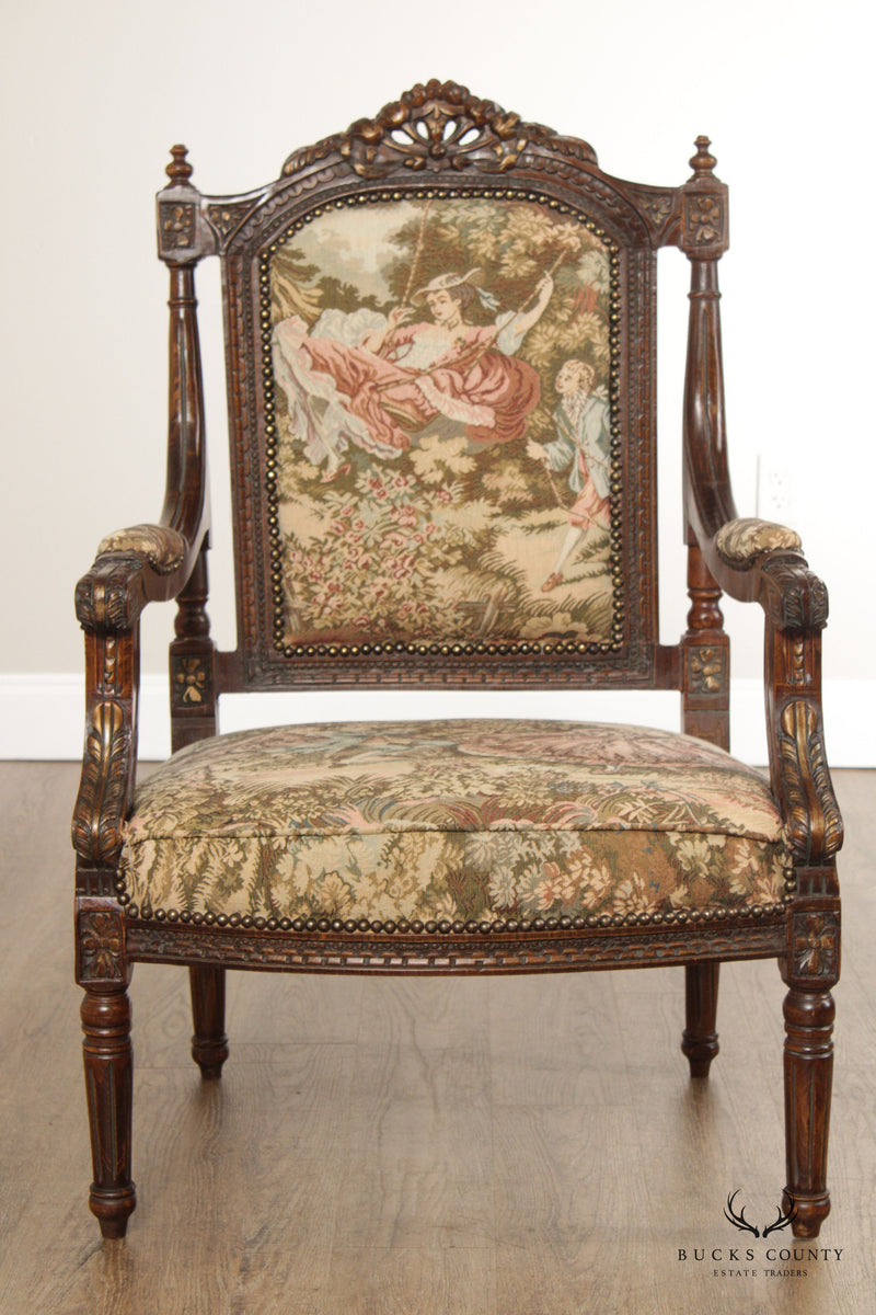 Italian Louis XVI Style Pair of Carved Throne Chairs