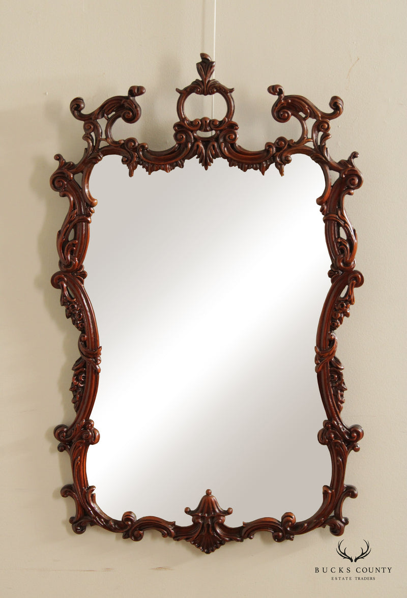 Rococo Style 1940's Vintage Carved Mahogany Wall Mirror