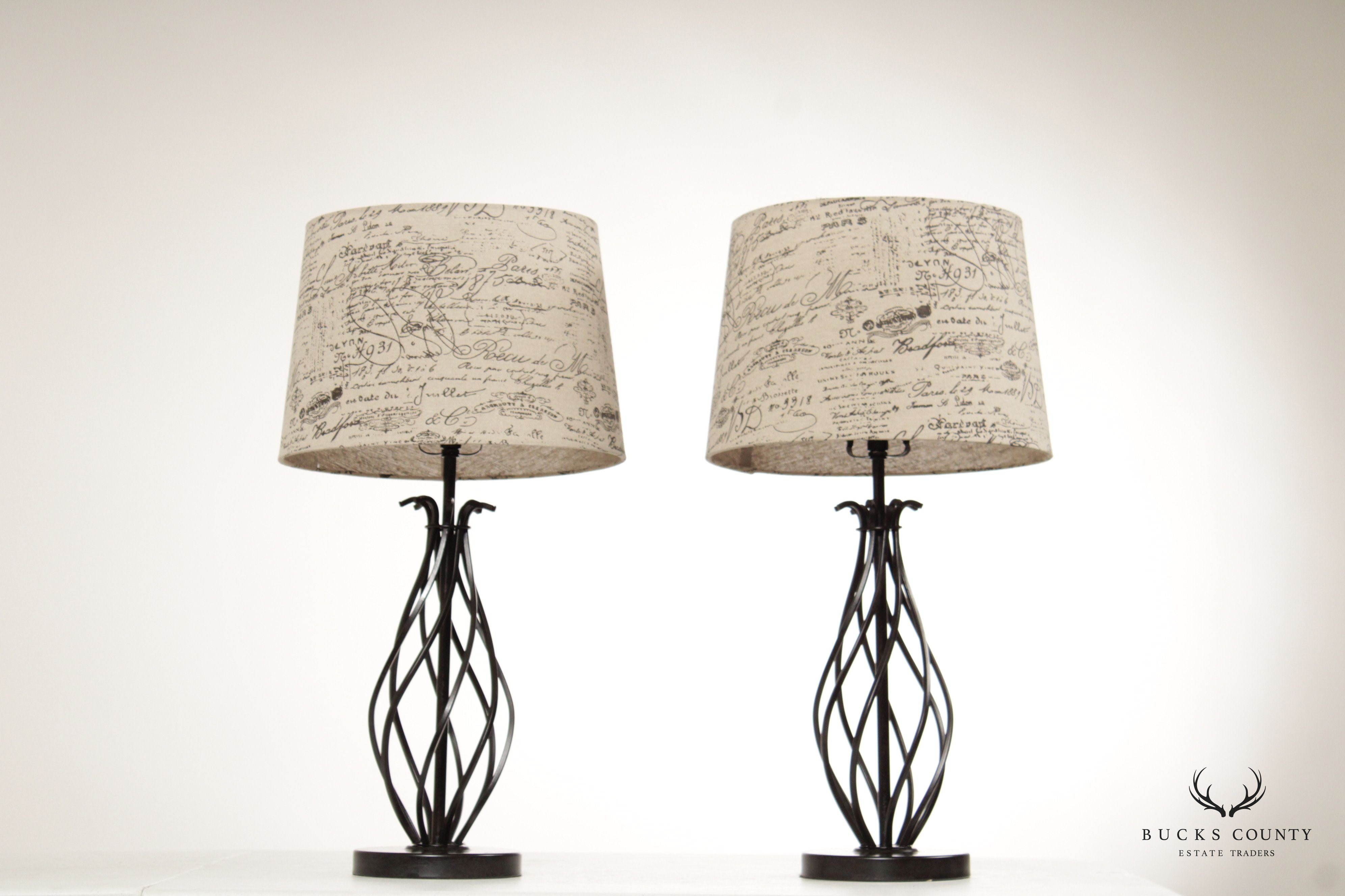 Contemporary Pair of Twisted Steel Table Lamps