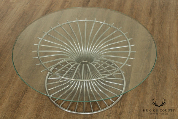 Gastone Rinaldi Italian Postmodern Chrome Base Round Glass Top Coffee Table