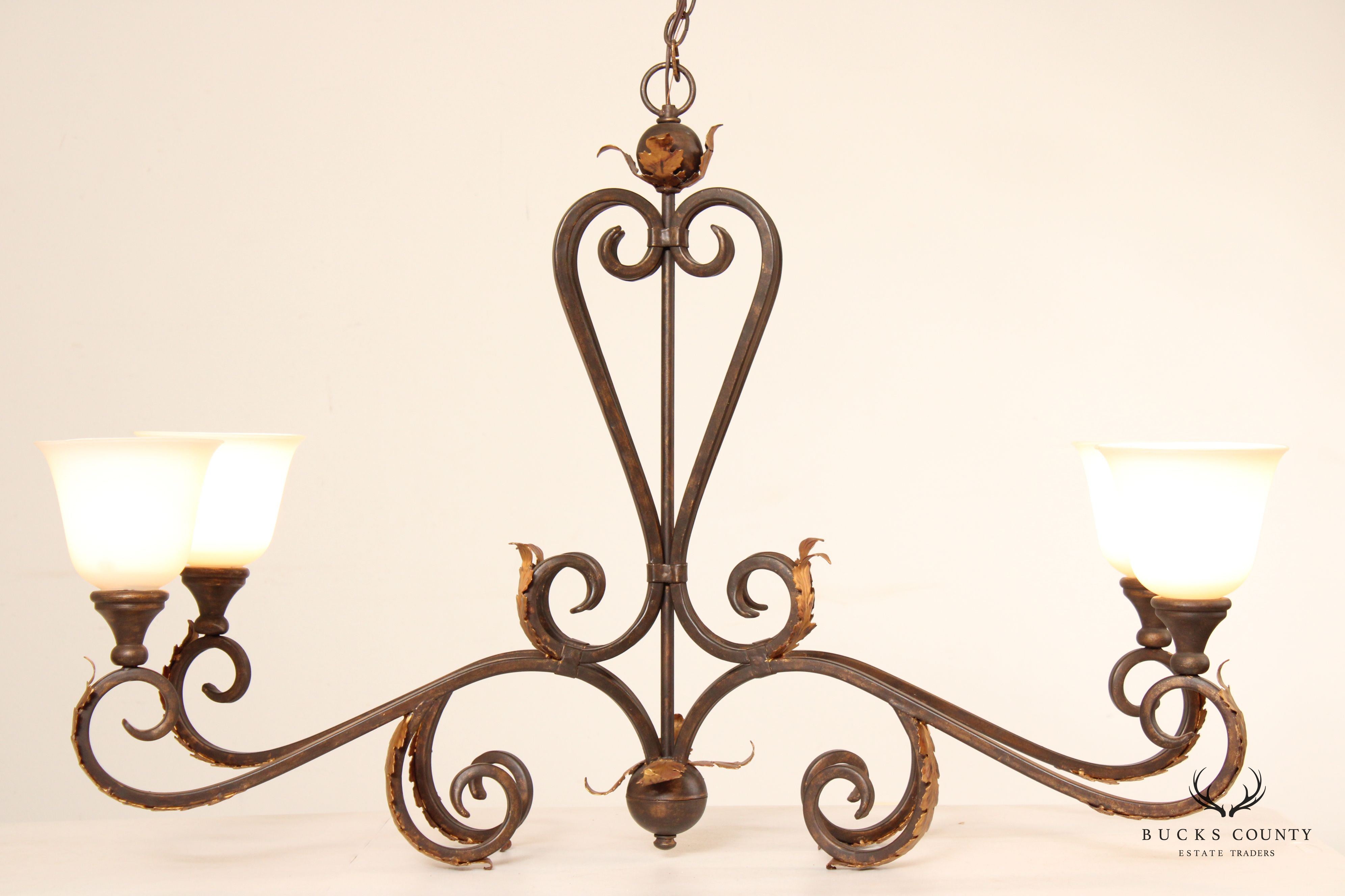 Tuscan Style Wrought Iron Four-Light Island Chandelier