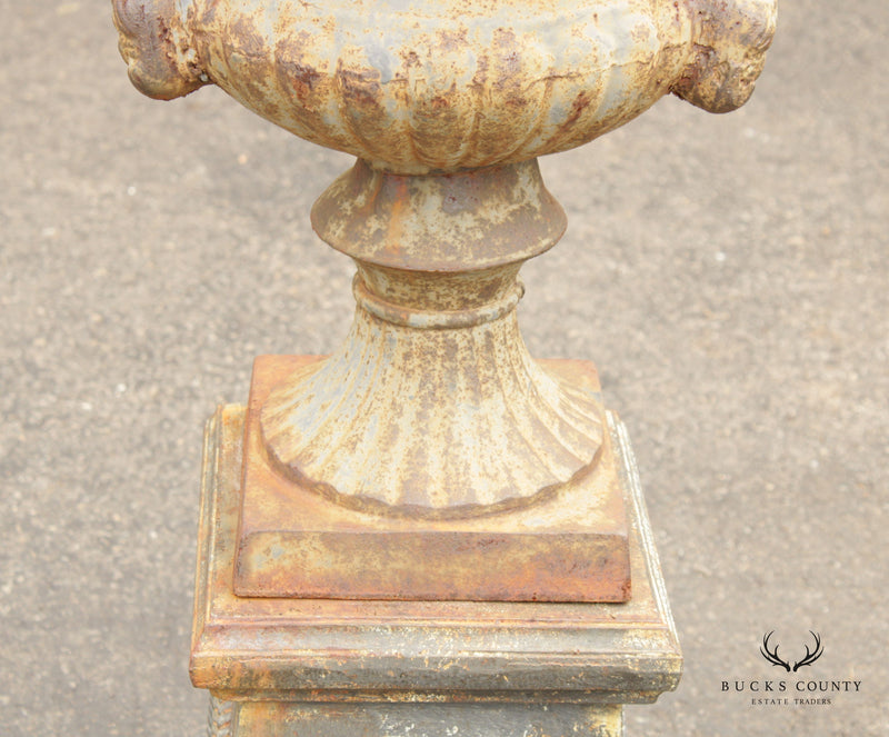 Vintage French Cast Iron Garden Urn on Plinth Base
