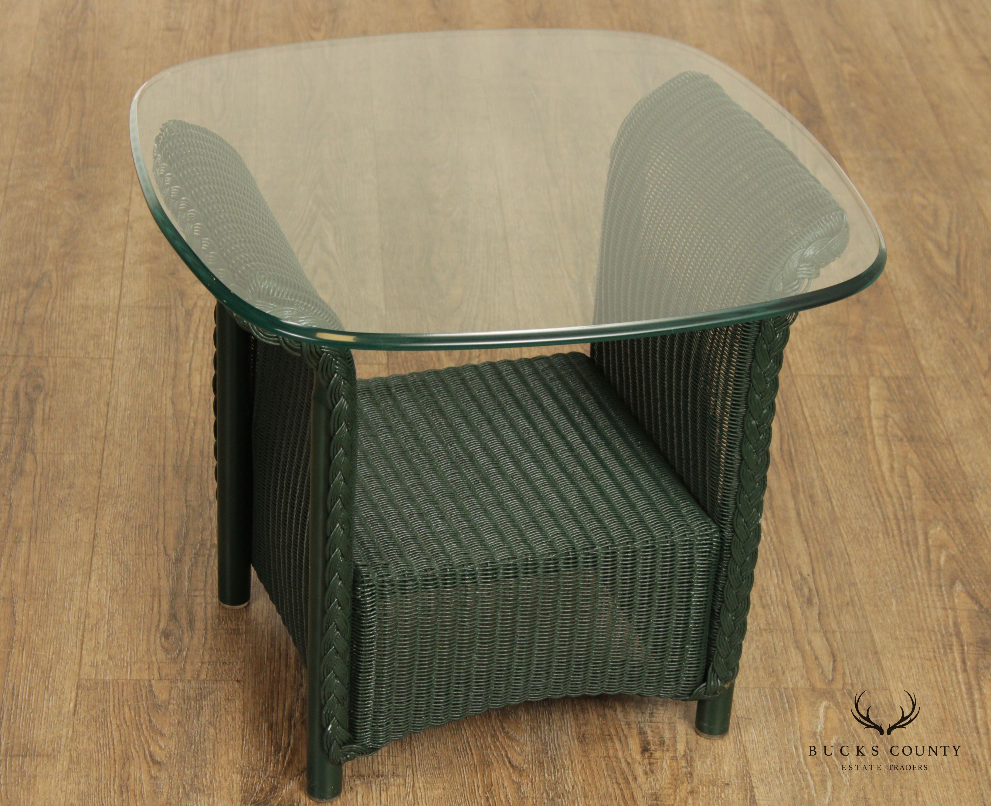 Lloyd Loom Woven Wicker Glass Top Outdoor Side Table