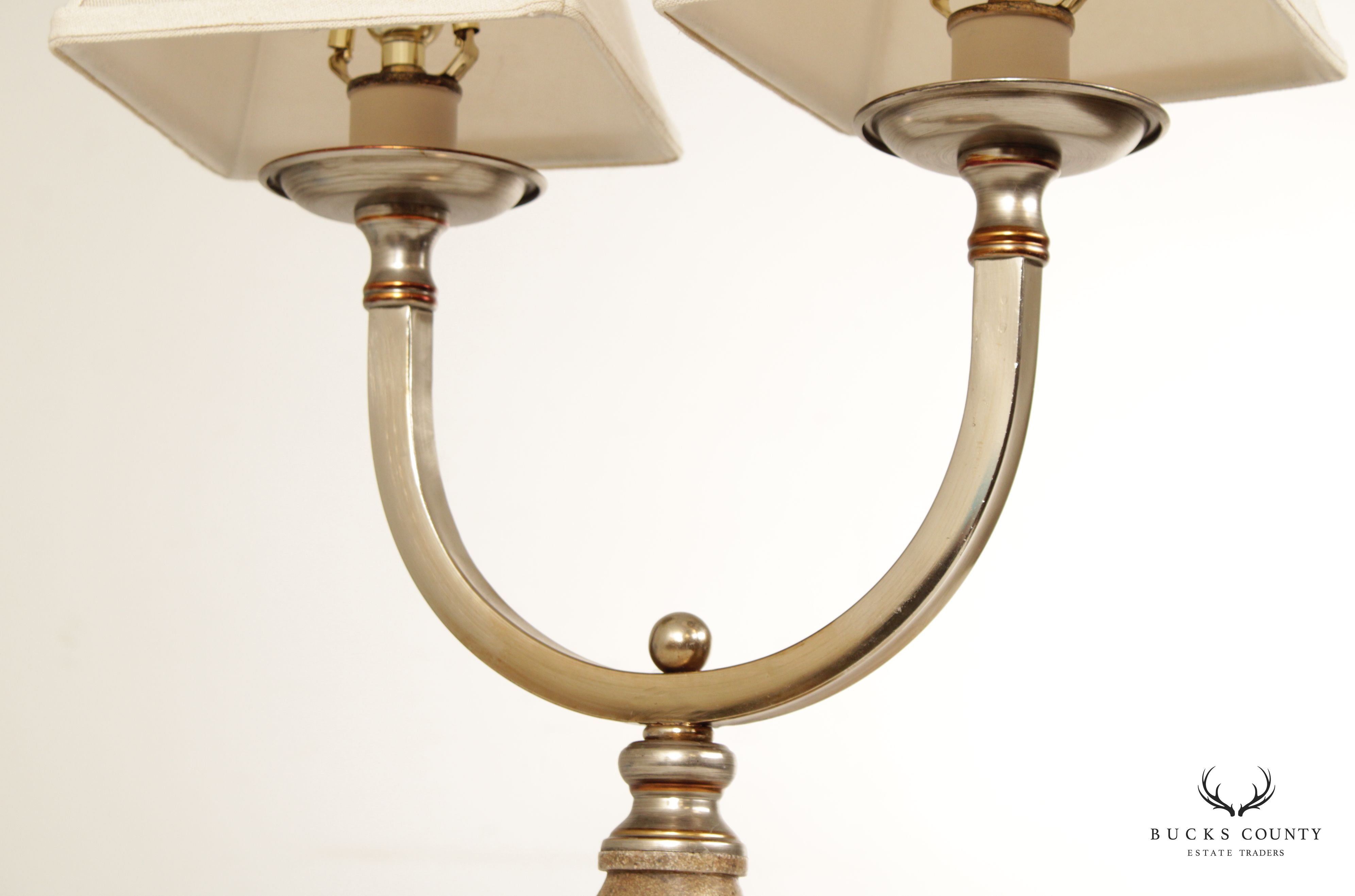 Neoclassical Style Pair of Chrome Two-Light Table Lamps (F)