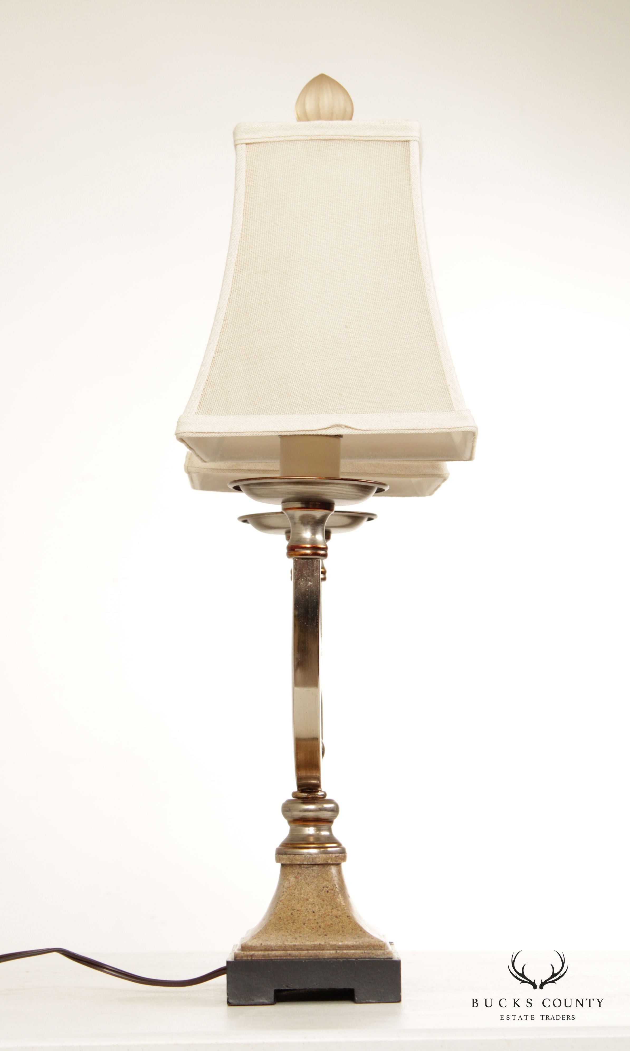 Modern Neoclassical Style Pair of Chrome Two-Light Table Lamps (C)