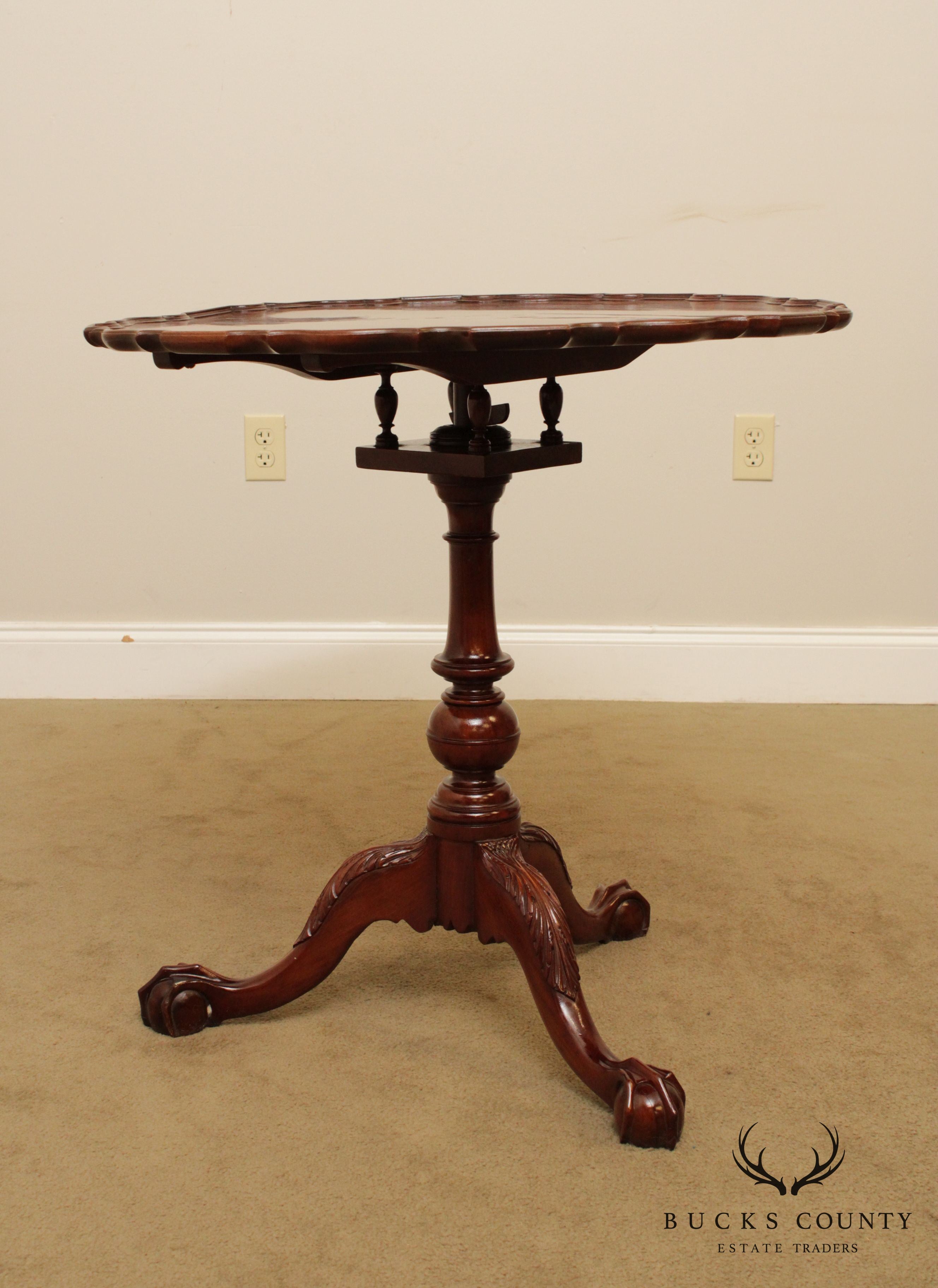 Chippendale Style Custom Mahogany Ball & Claw Tilt Top Pie Crust Table