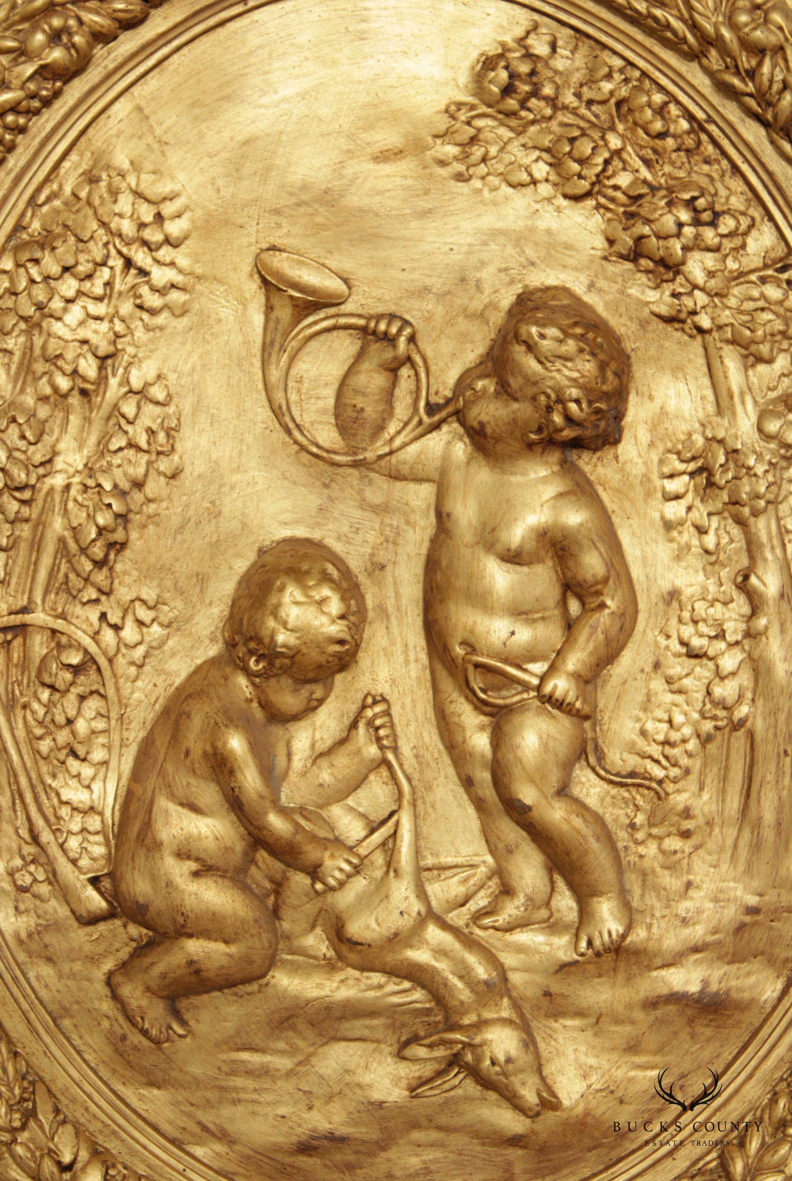 Renaissance Revival Style Cherub Carved Gilt Wall Plaque