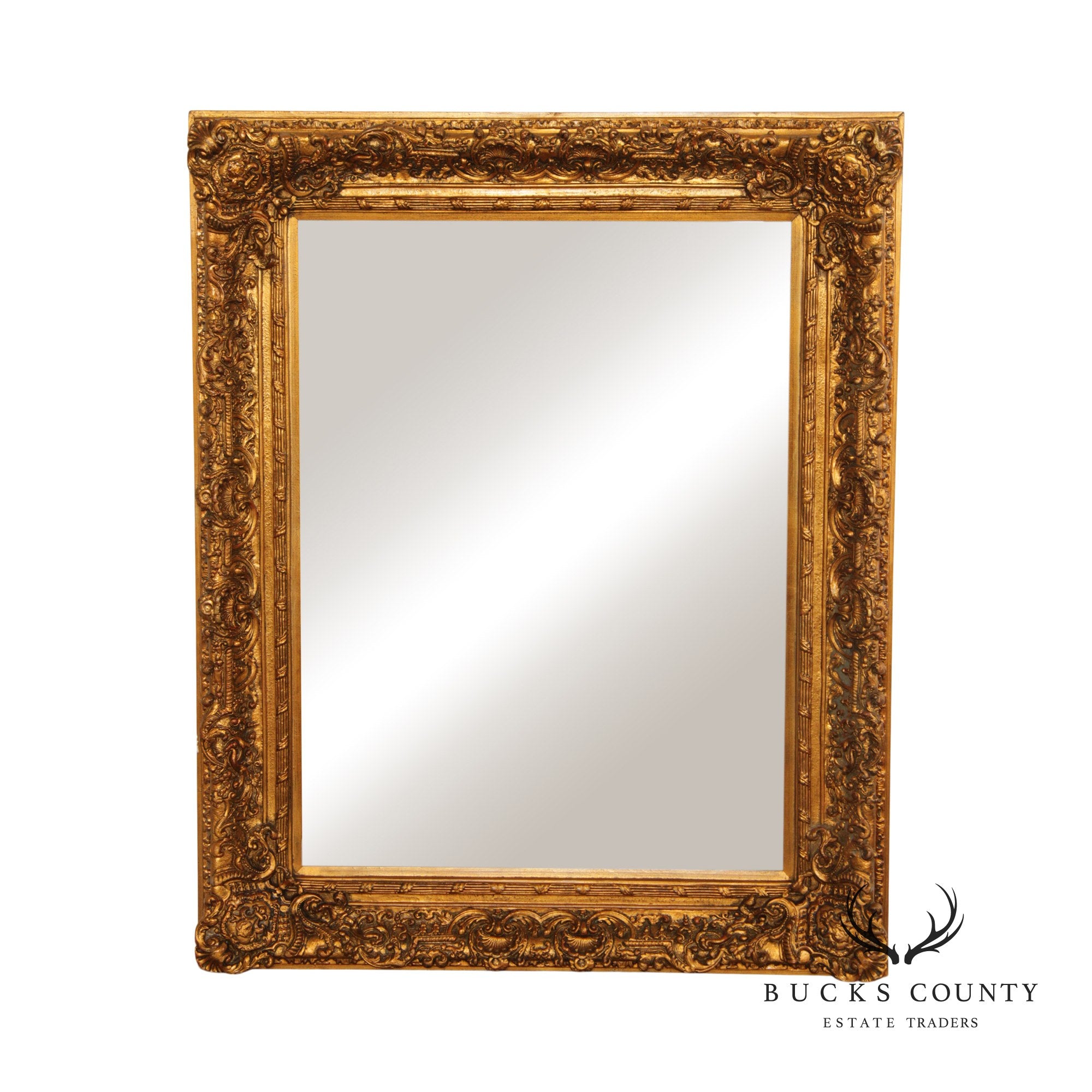 French Style Gilt Gold Carved Large Beveled Wall Mirror