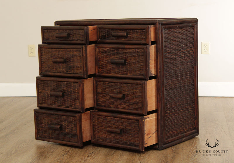 British Colonial Style Vintage Rattan Wicker Chest of Drawers