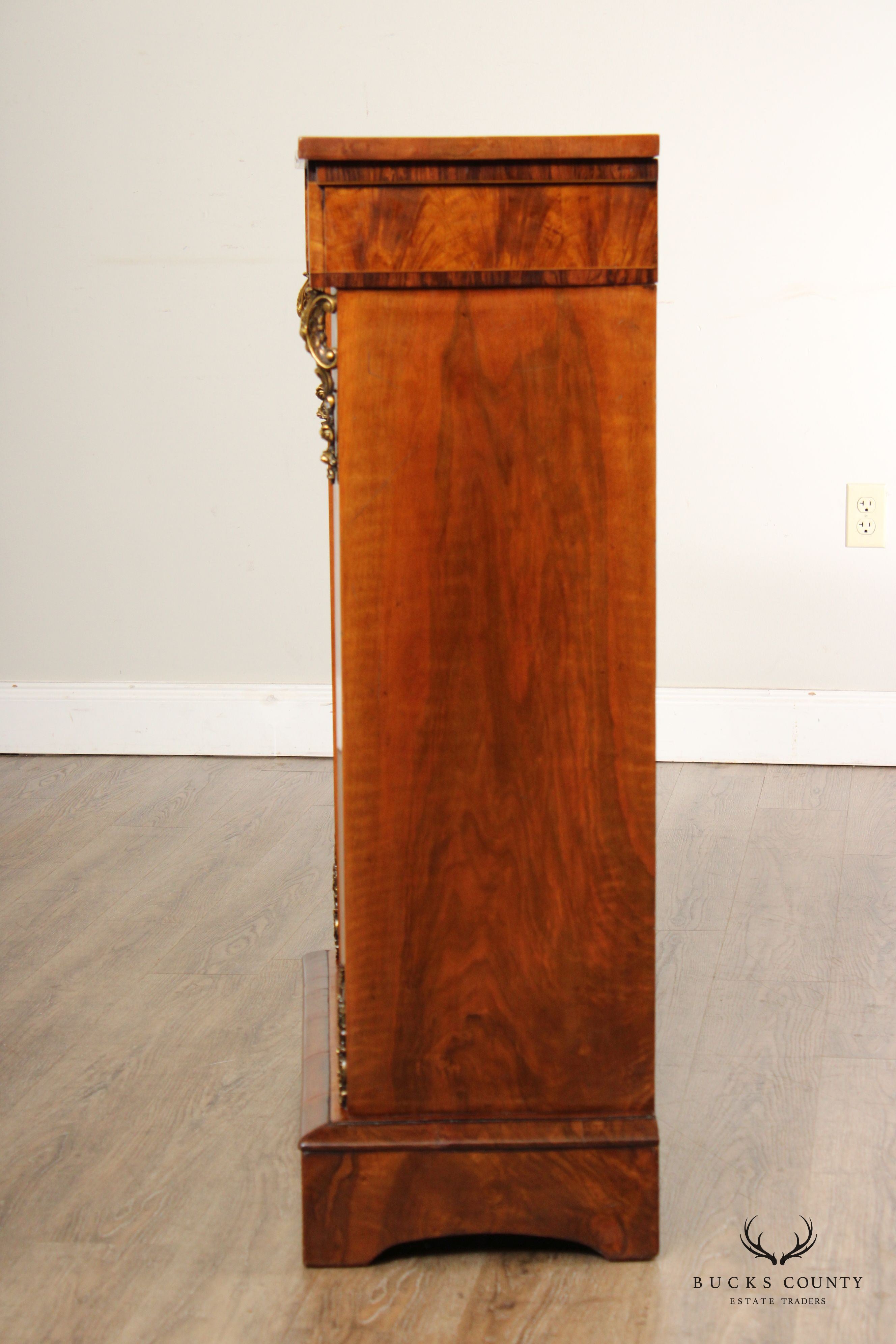 Antique Renaissance Revival Walnut And Rosewood  Glass Door Cabinet