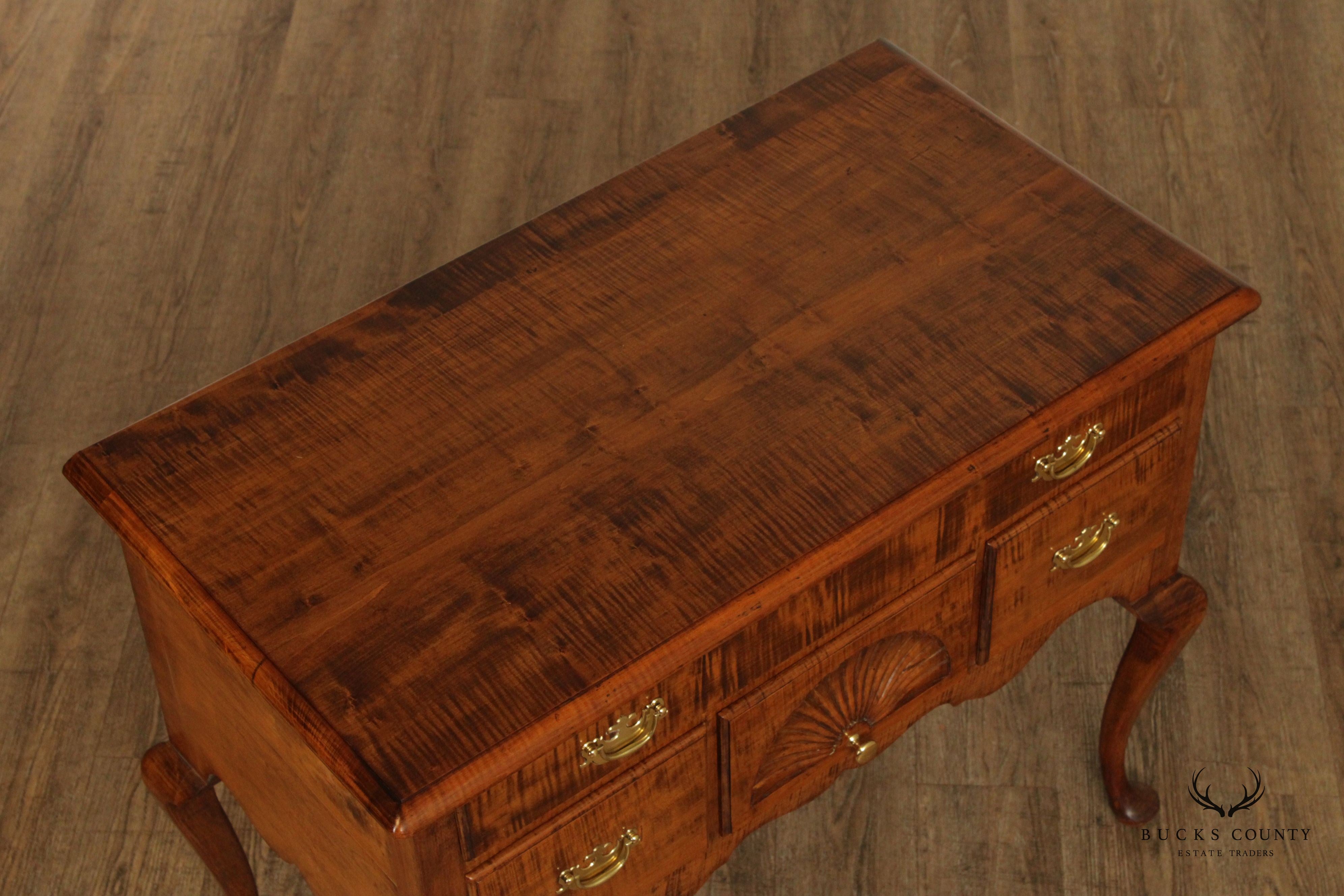 Hand Crafted Queen Anne Style Tiger Maple Lowboy