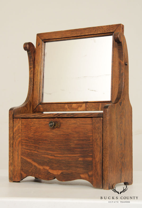 Antique Arts & Crafts Style Oak Shaving Mirror