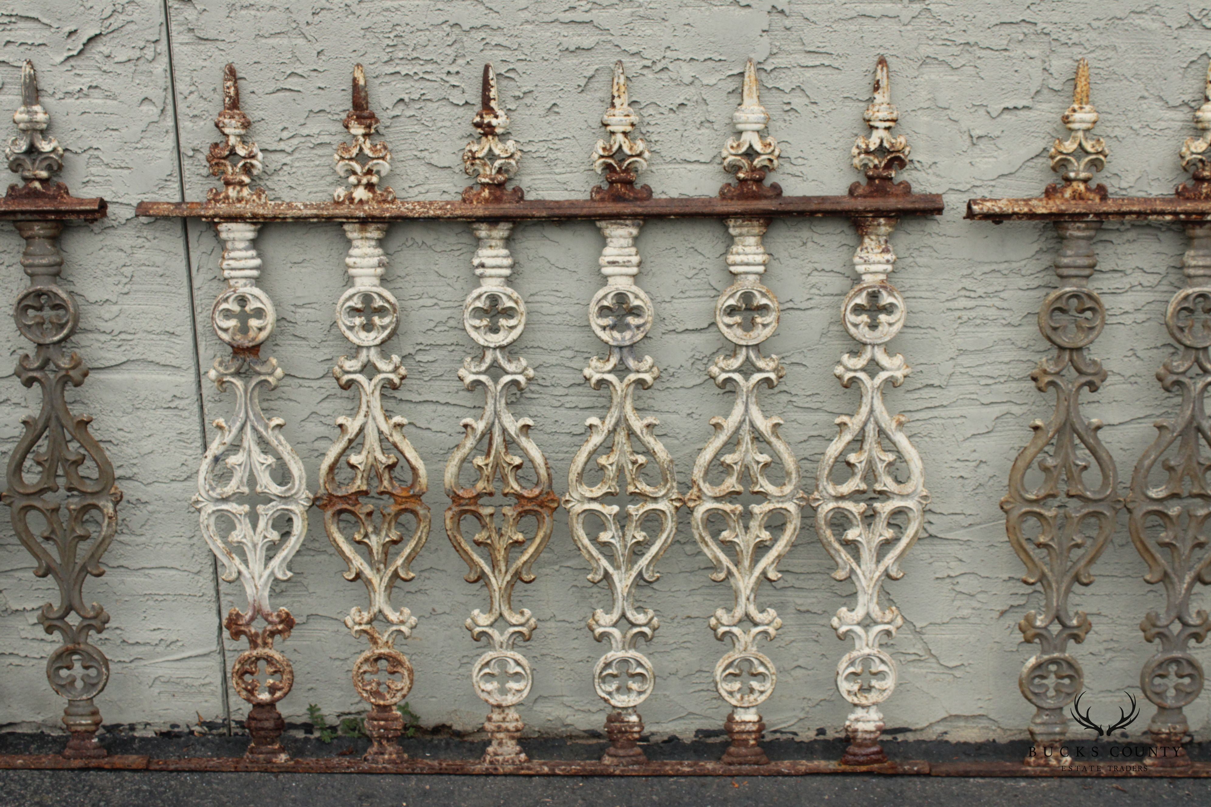 Antique Late 19th Century Gothic Revival Set of Five Cast Iron Fence Sections