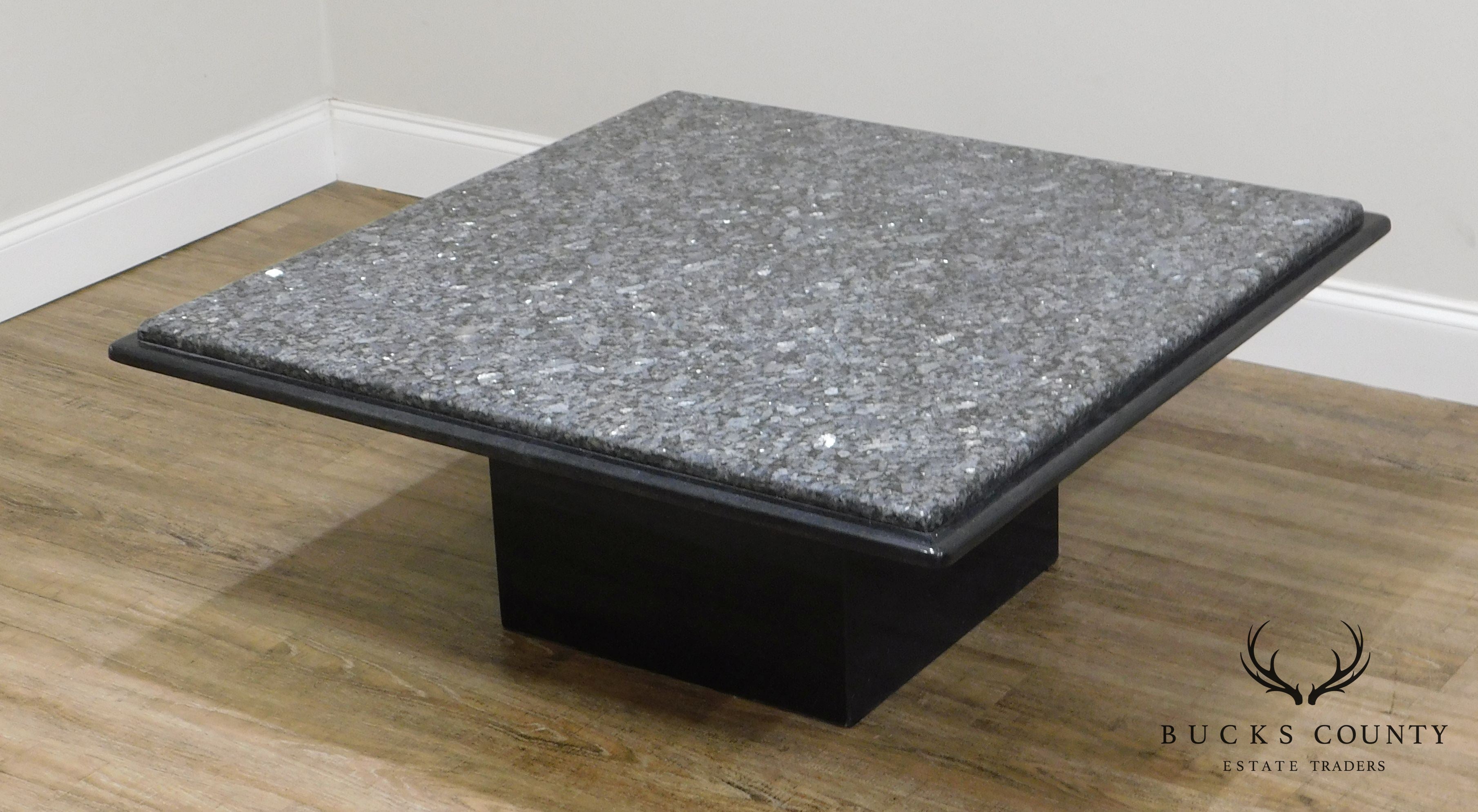 Postmodern Vintage 1980's Custom 40" Square Black & Grey Marble/Granite Coffee Table