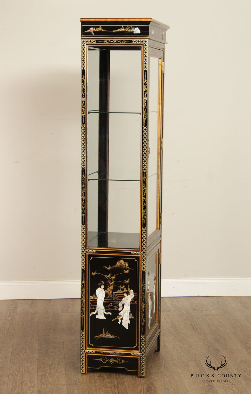 Black Lacquered Curio Display Cabinets