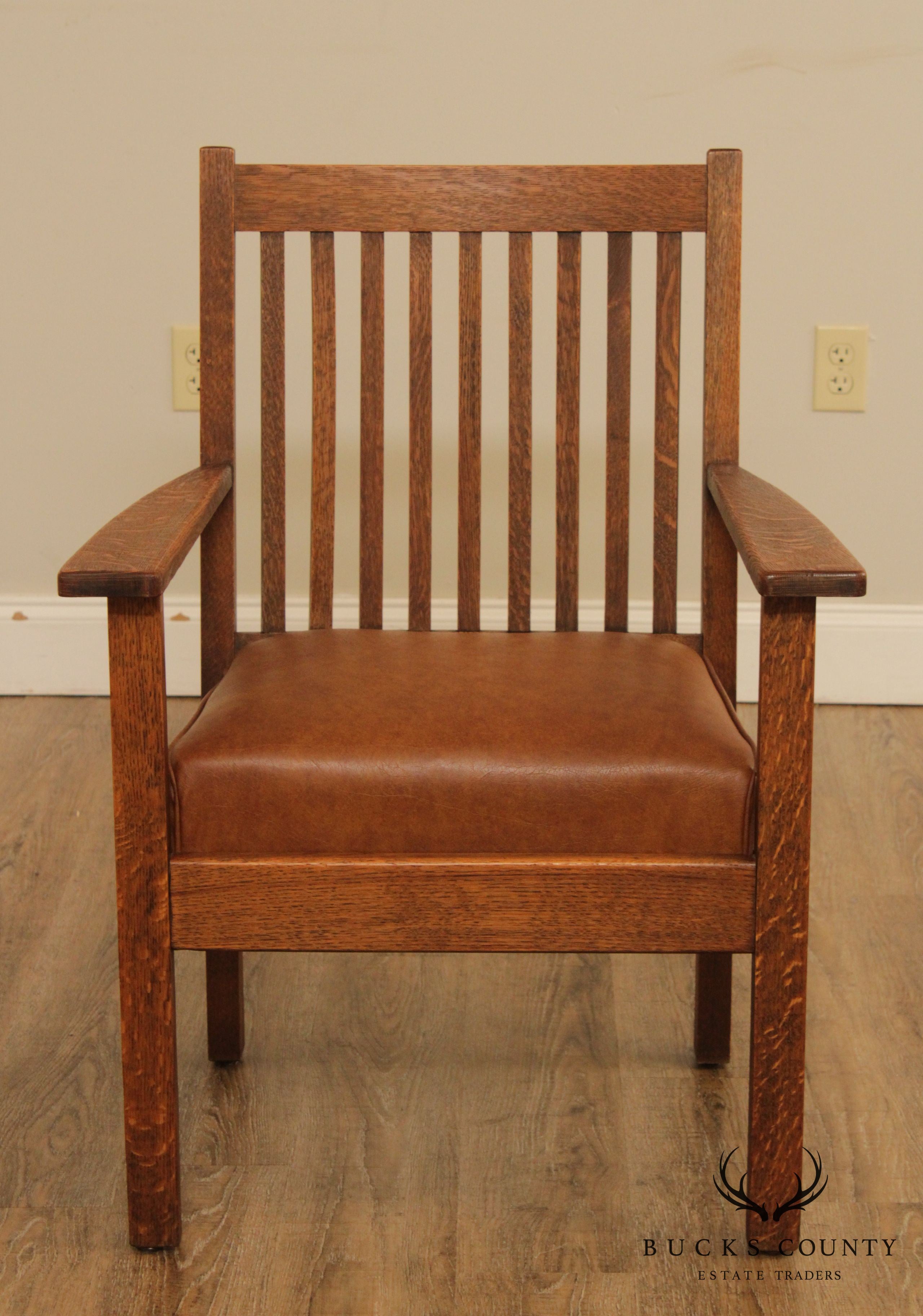 Antique Mission Oak Spindle Back Armchair