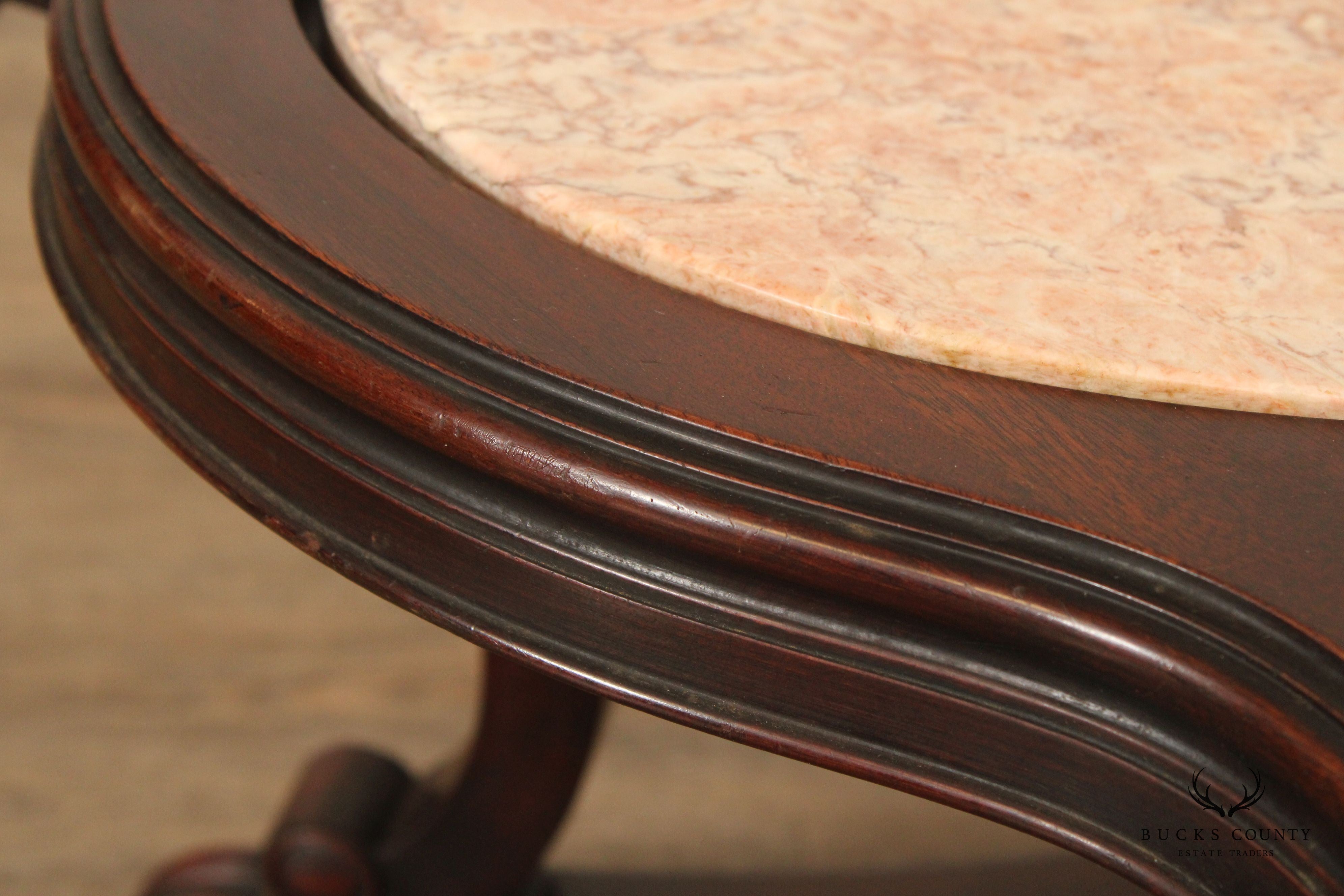 French Empire Style Vintage Marble Top Mahogany Coffee Table