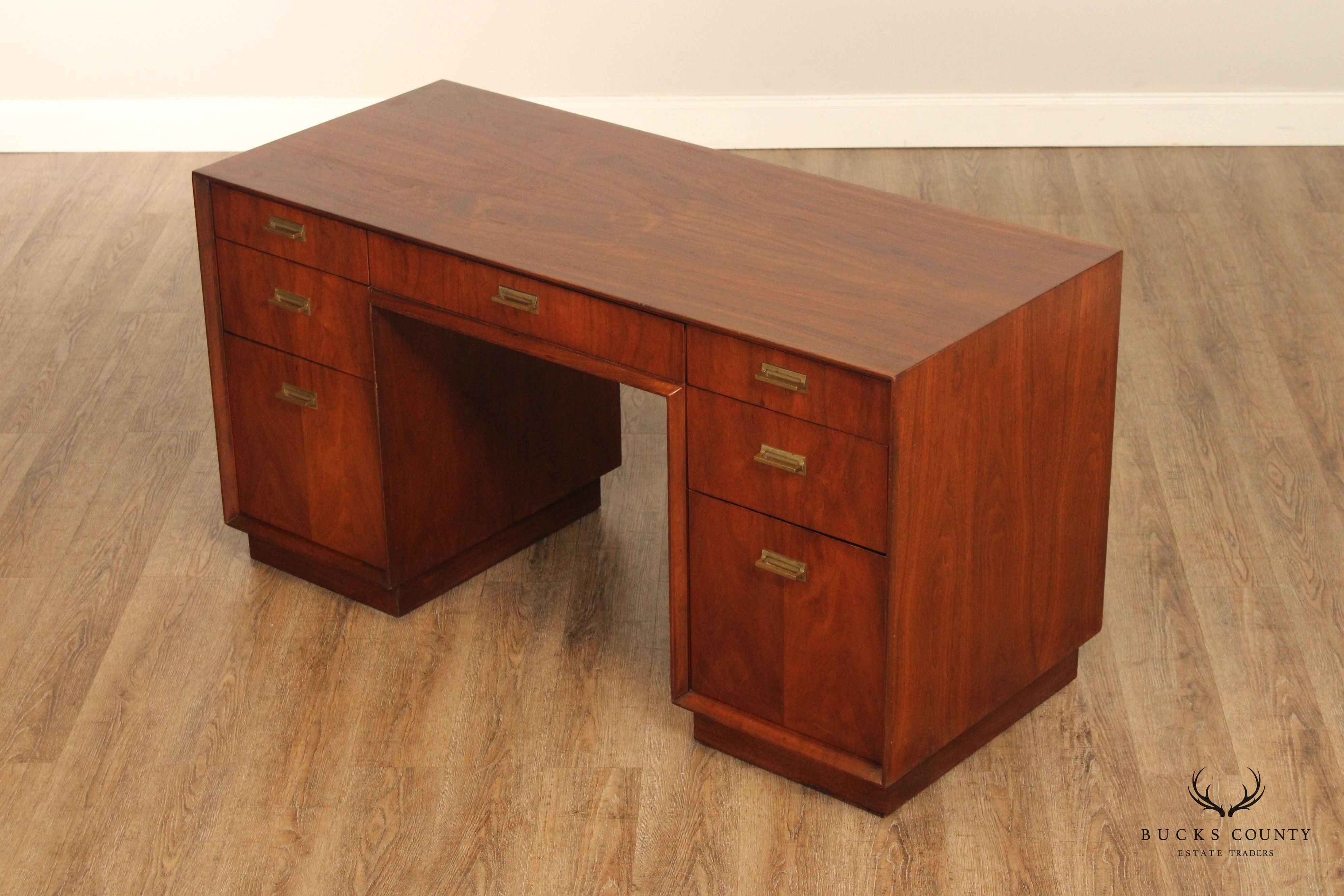 Founders Mid Century Modern Style Walnut Executive Desk