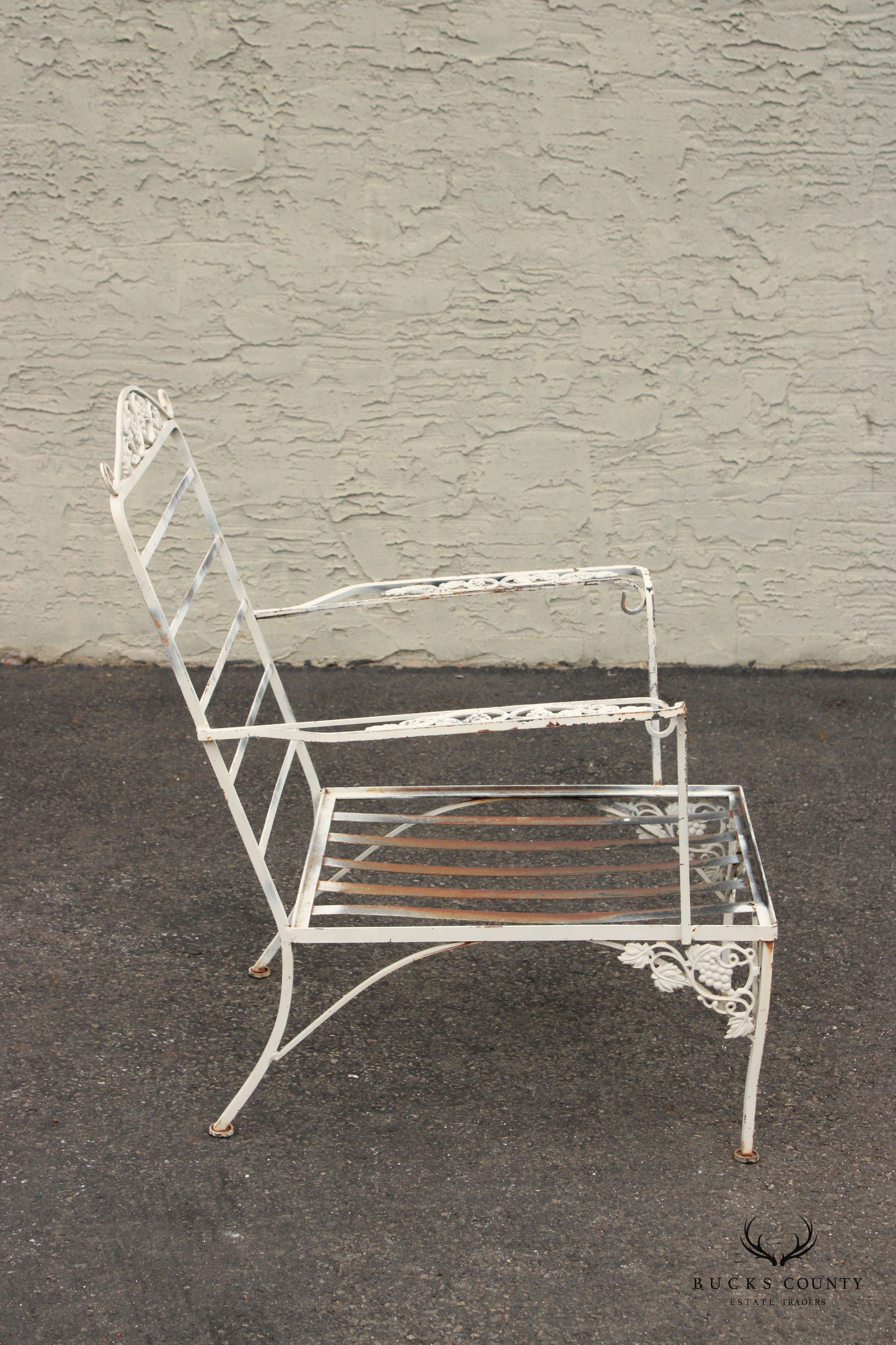 Vintage Wrought Iron Outdoor Patio Lounge Armchair